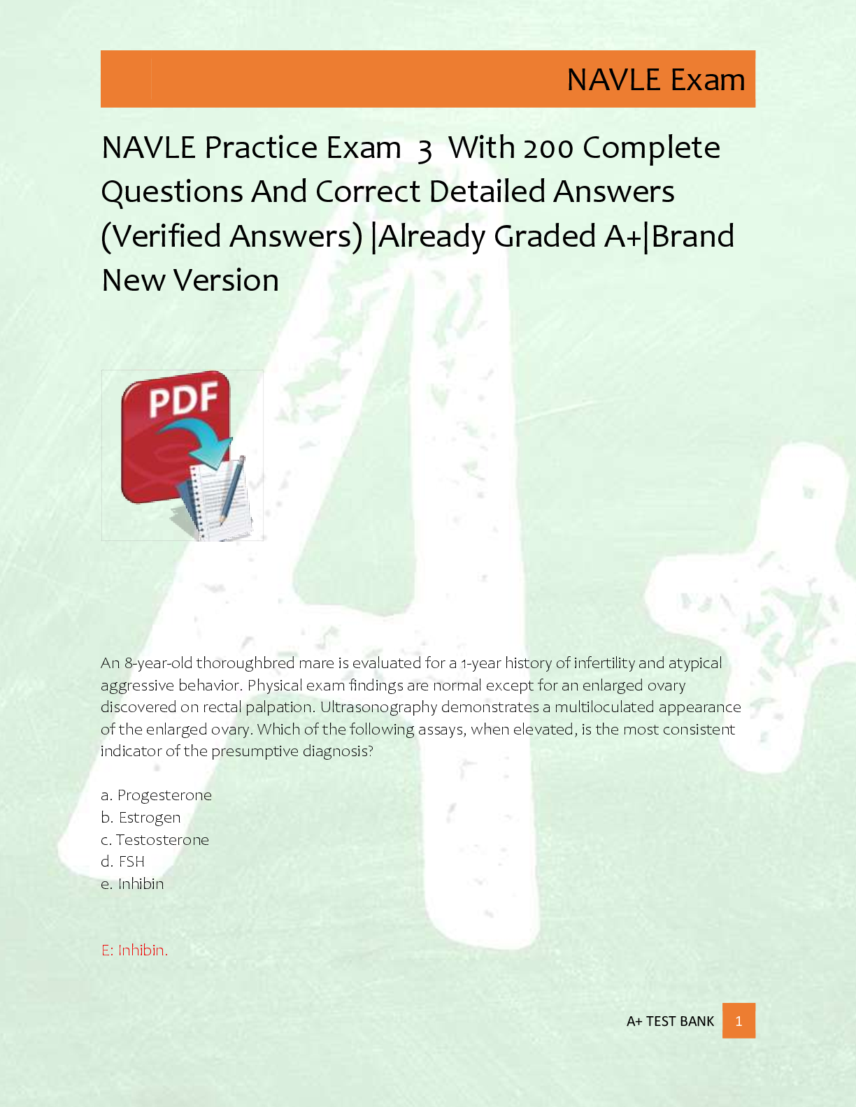 Preview image for NAVLE Practice Exam  3  With 200 Complete  Questions And Correct Detailed Answers  (Verified Answers) |Already Graded A+|Brand  New Version