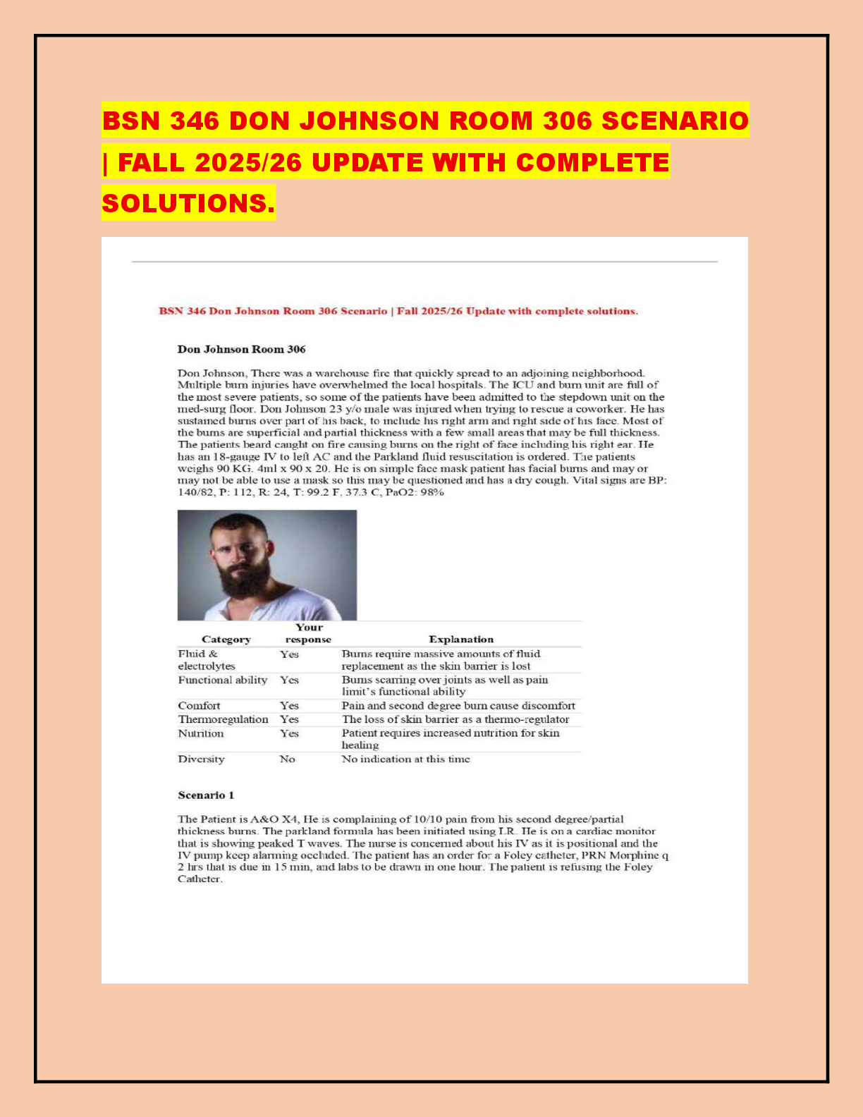 Preview image for BSN 346 DON JOHNSON ROOM 306 SCENARIO | FALL 2025/26 UPDATE WITH COMPLETE SOLUTIONS.