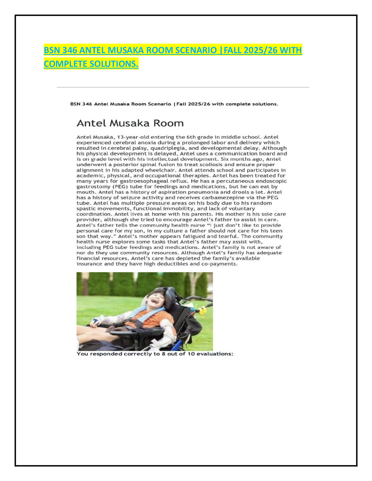 Preview image for BSN 346 ANTEL MUSAKA ROOM SCENARIO |FALL 2025/26 WITH COMPLETE SOLUTIONS.