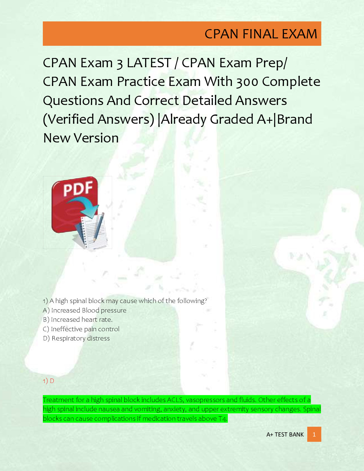 Preview image for CPAN Exam 3 LATEST / CPAN Exam Prep/  CPAN Exam Practice Exam With 300 Complete  Questions And Correct Detailed Answers  (Verified Answers) |Already Graded A+|Brand  New Version