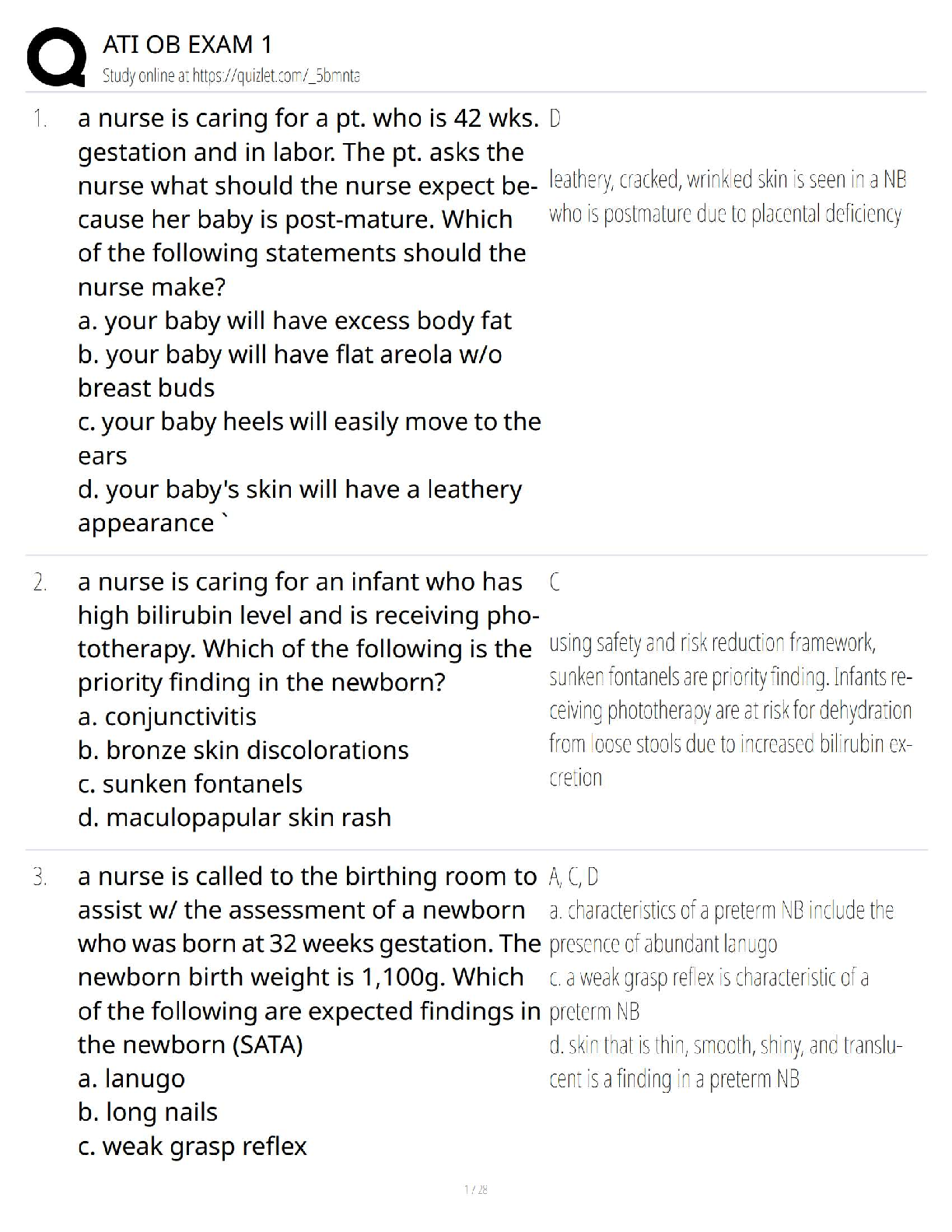 Recommended document preview for ATI OB Exam 1 / Maternal Newborn Nursing / 2025 Updated Test Bank with Rationales –  