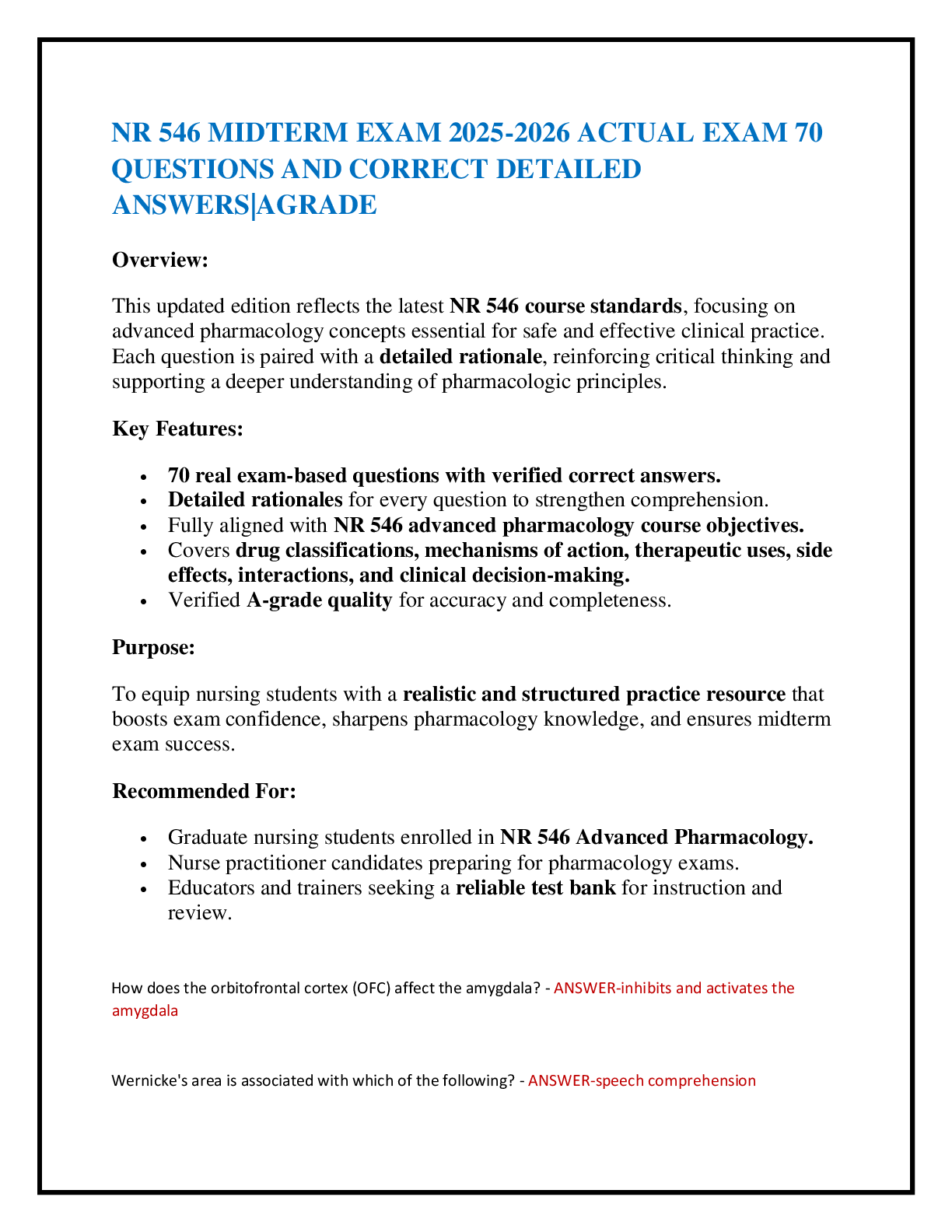 Recommended document preview for NR 546 MIDTERM EXAM 2025-2026 ACTUAL EXAM 70  QUESTIONS AND CORRECT DETAILED ANSWERS|AGRADE
