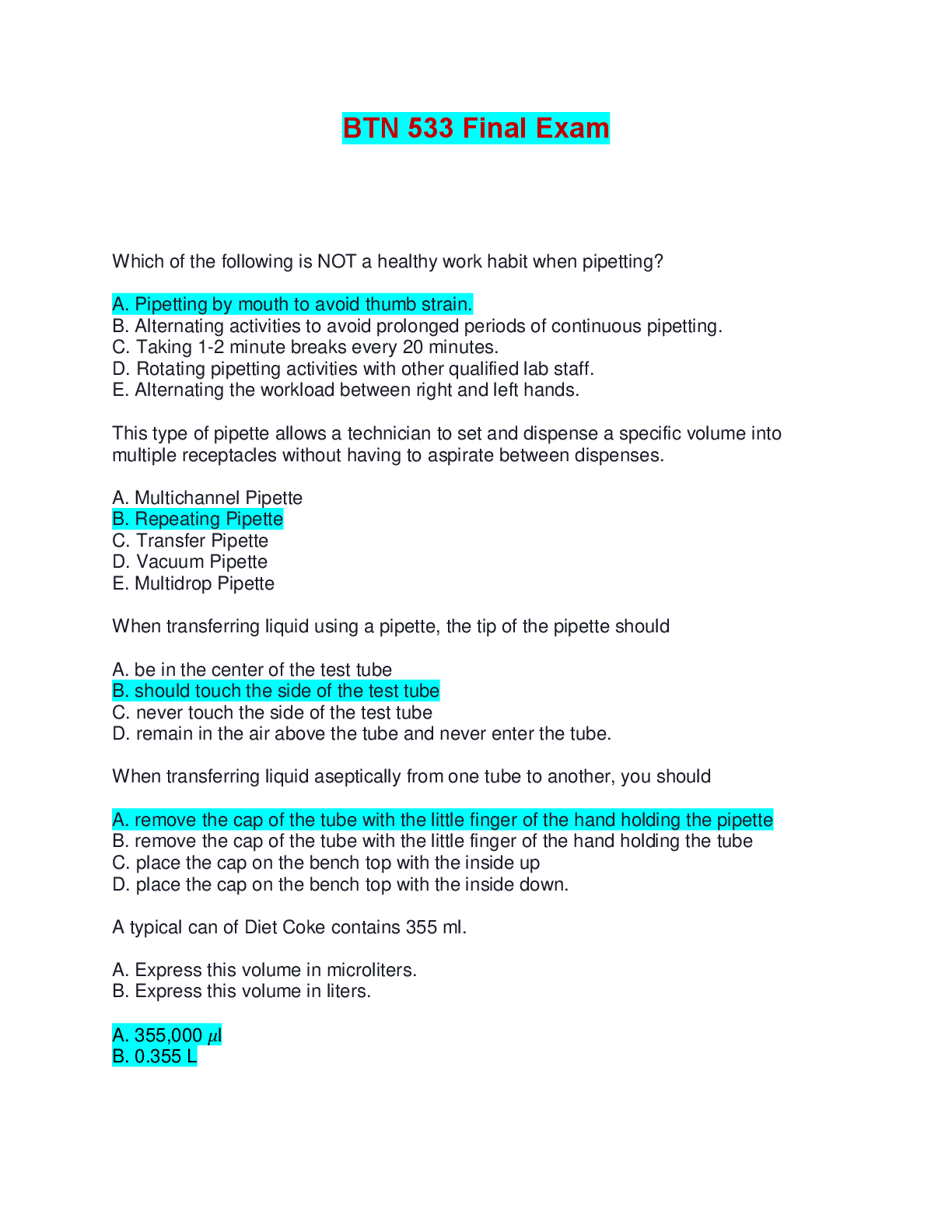 Preview image for BTN 533 Final Exam | Questions and Answers (Complete Solutions)