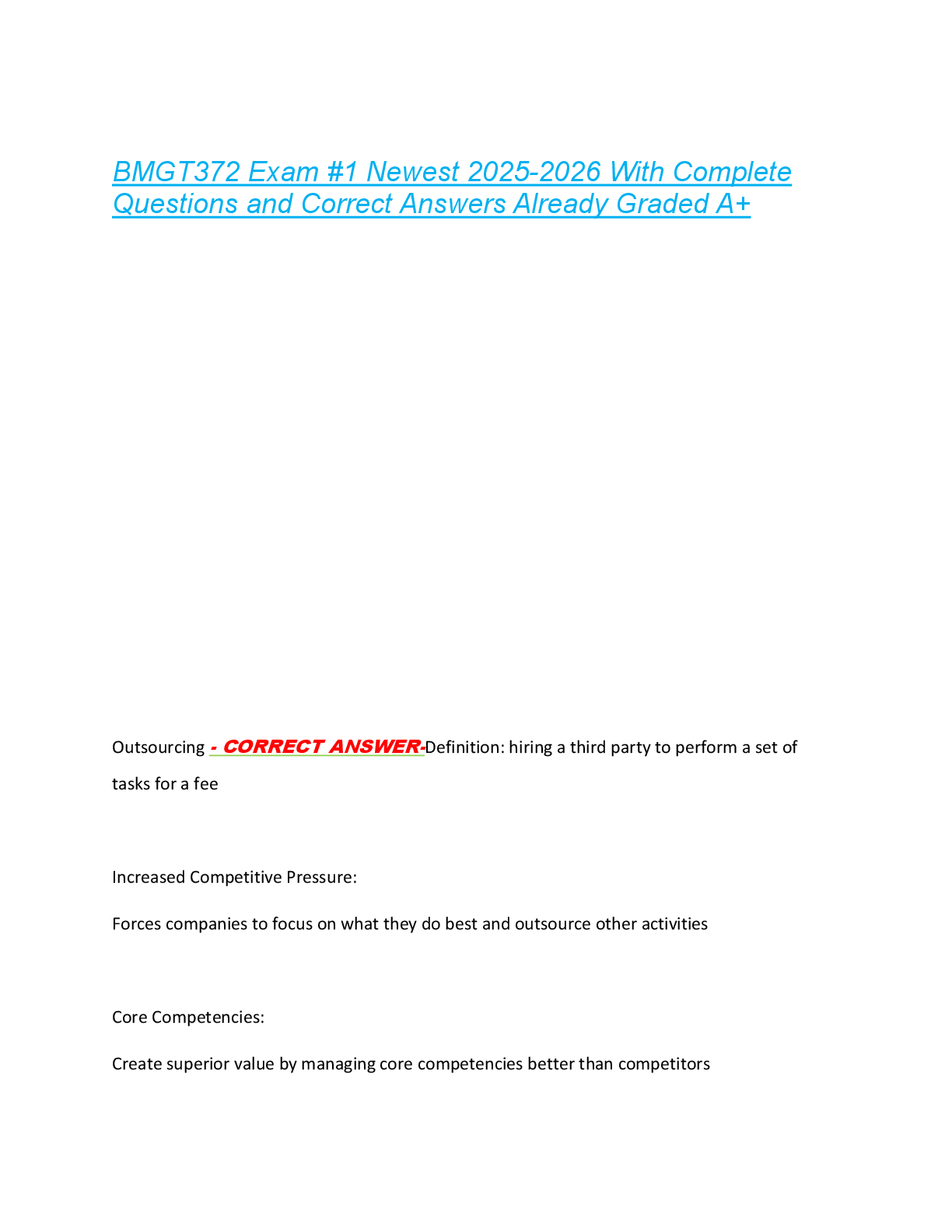 Preview image for BMGT372 Exam #1 Newest 2025-2026 With Complete  Questions and Correct Answers Already Graded A+