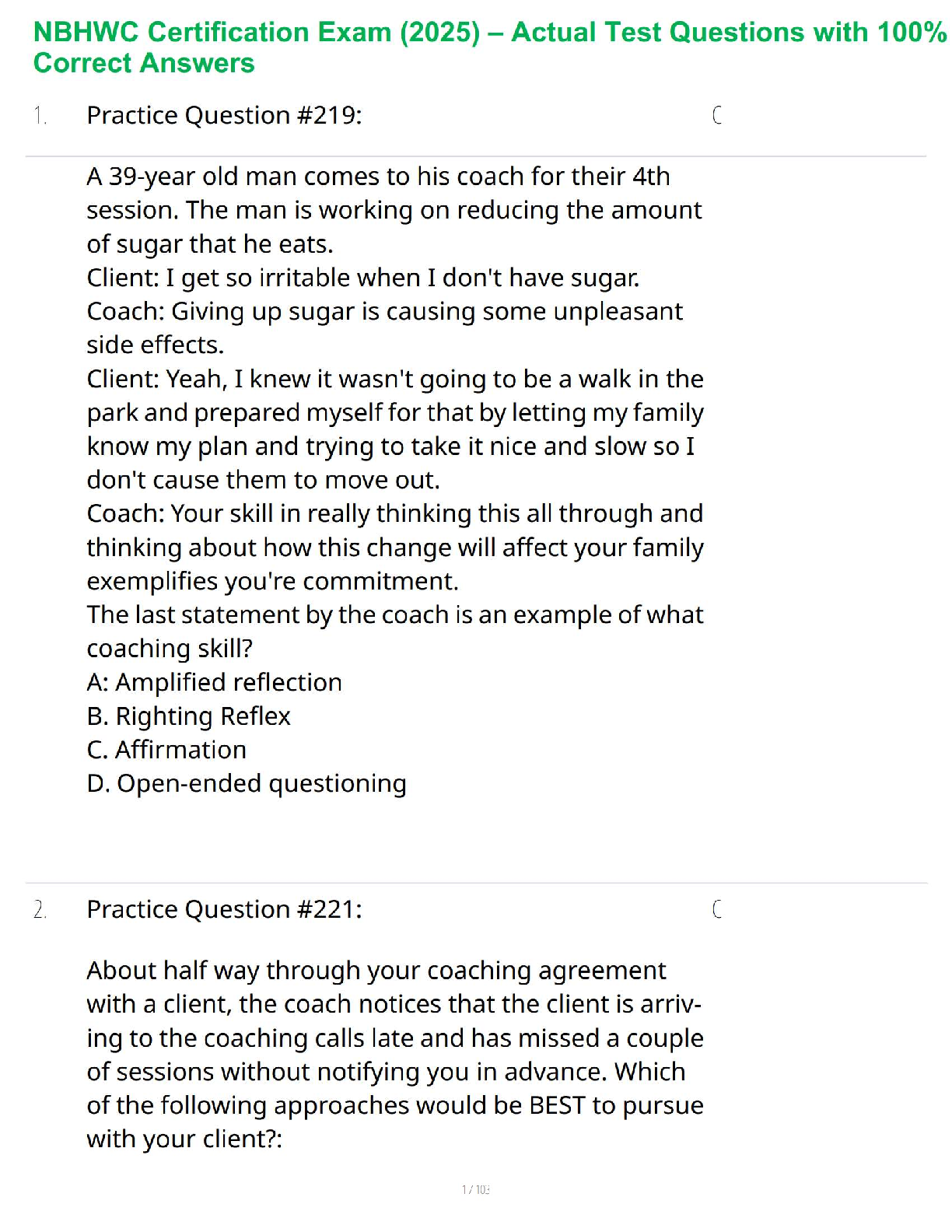 Preview image for NBHWC Certification Exam (2025) – Actual Test Questions with 100% Correct Answers