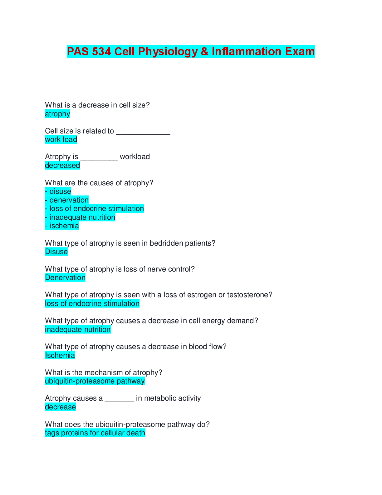 Preview image for PAS 534 Cell Physiology & Inflammation Exam | Questions with 100% Correct Answers