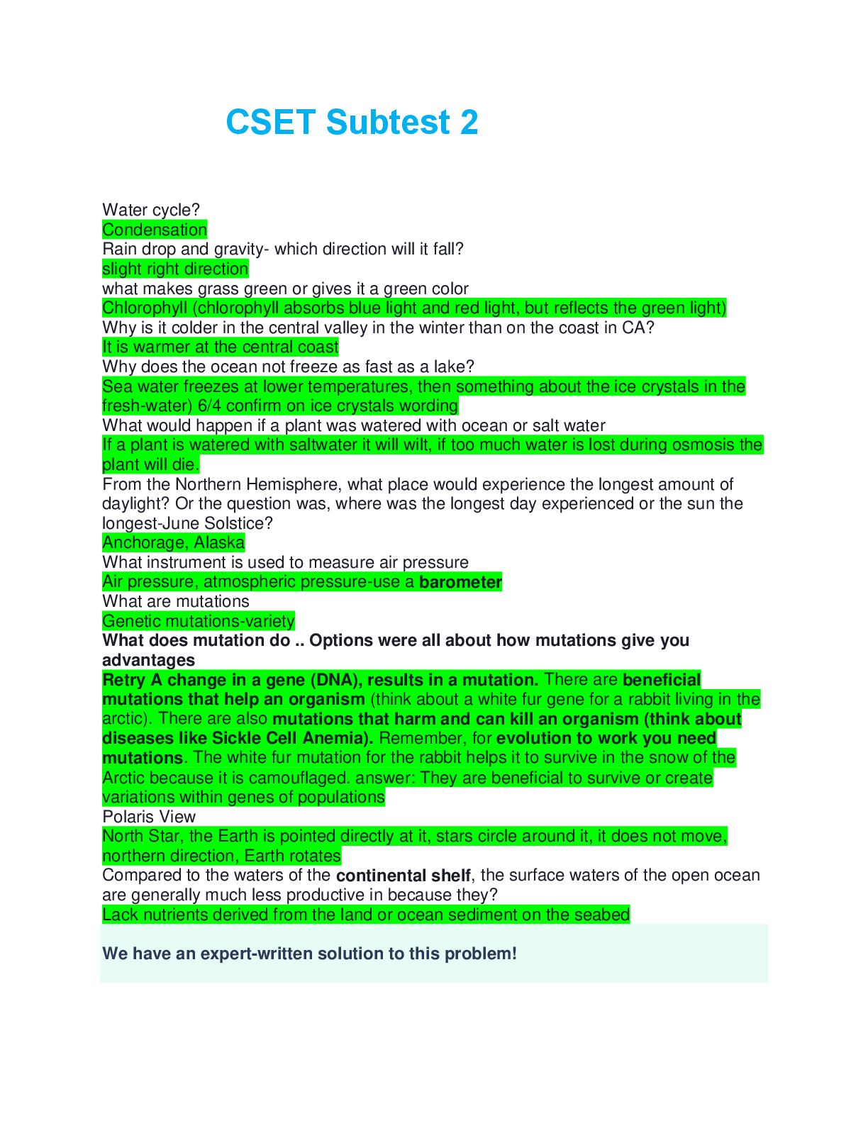 Preview image for CSET Subtest 2 questions and answers Graded A+ complete solution 2026/2027