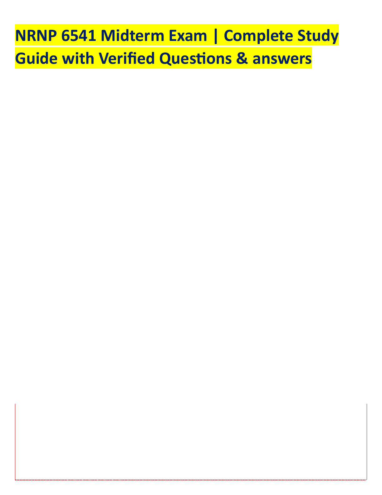 NRNP 6541 Midterm Exam | Complete Study Guide with Verified Questions & answers