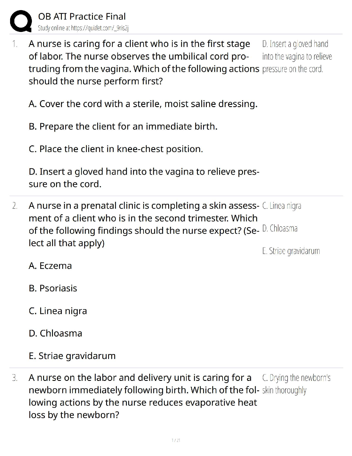 Preview of OB ATI Practice Final / Maternal Newborn Nursing Exam Prep / 2025 Updated Q&amp;A with Rationales –  
