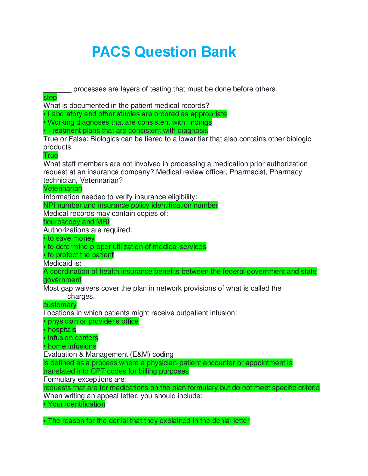 Preview image for PACS Question Bank questions with correct answers 100% complete solution 2026/2027