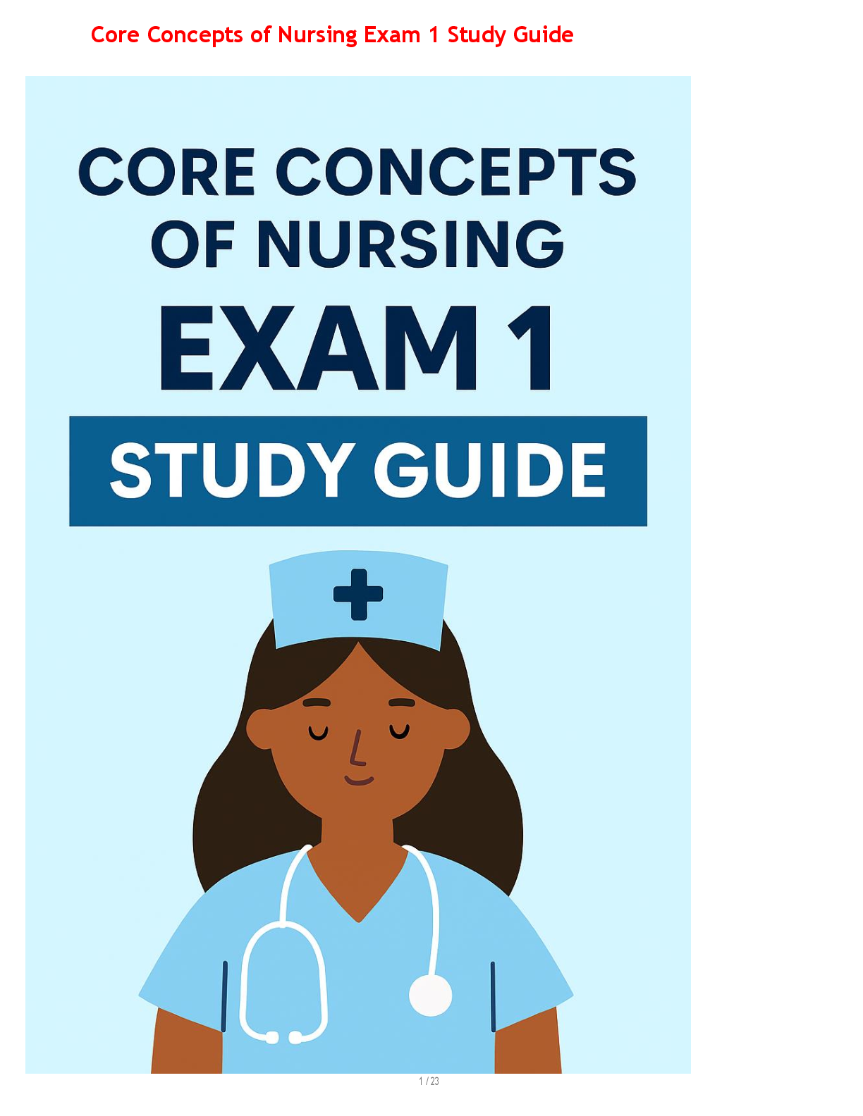 Preview image for Core Concepts of Nursing Exam 1 Study Guide