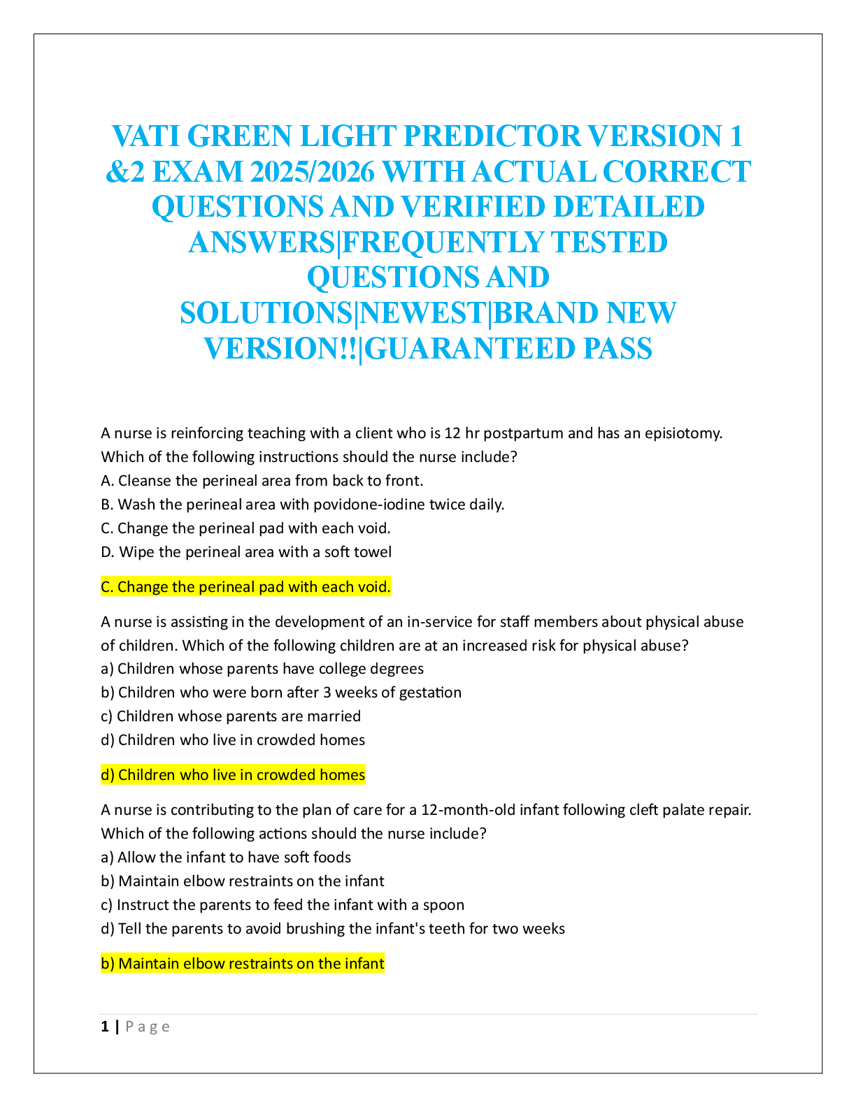 VATI GREEN LIGHT PREDICTOR VERSION 1  &2 EXAM  