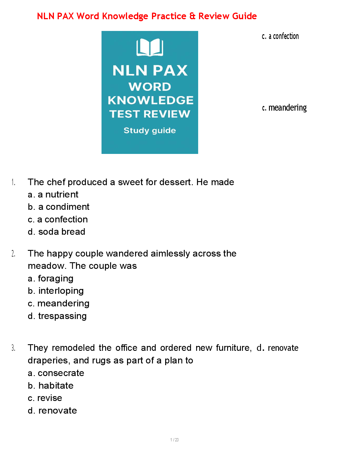 Preview image for NLN PAX Word Knowledge Practice & Review Guide