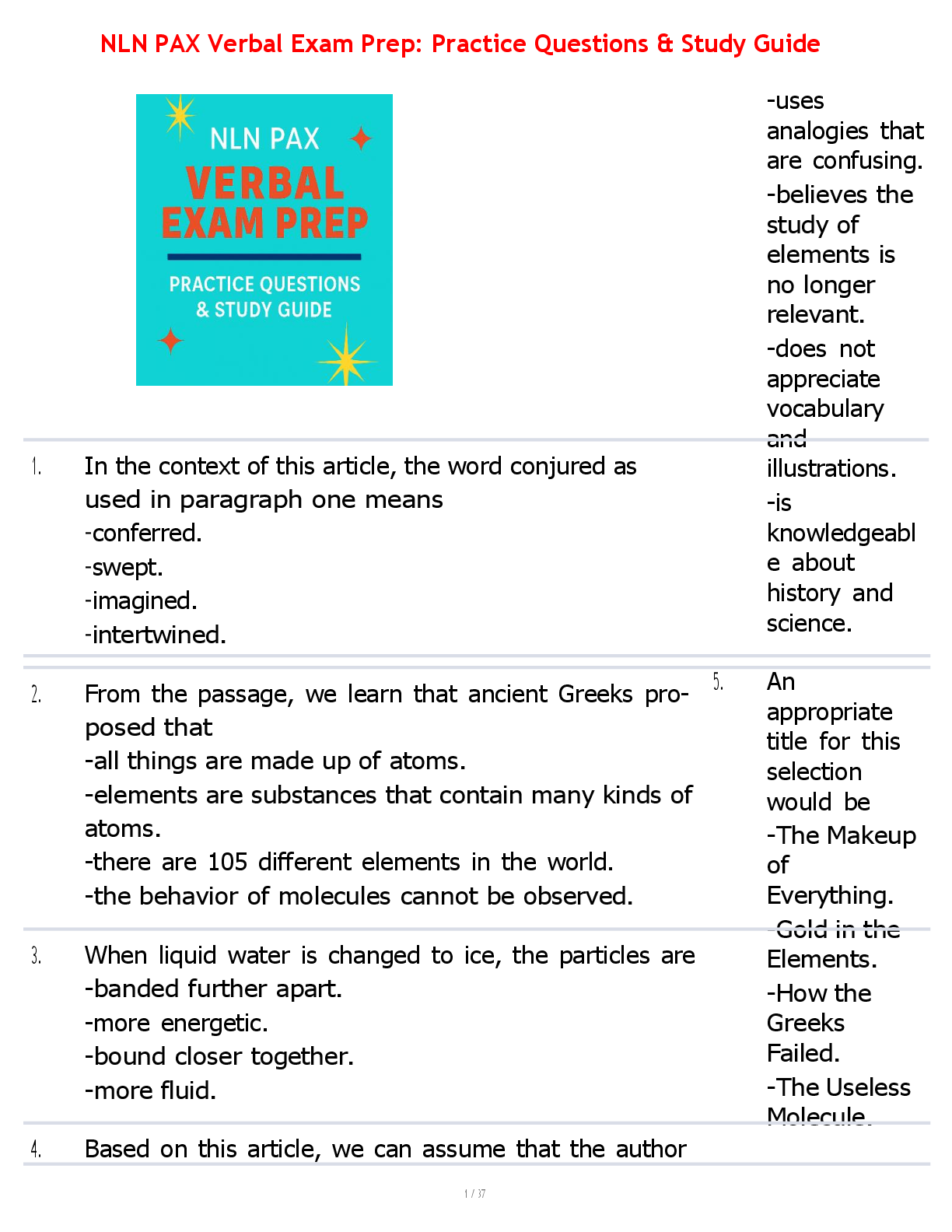 Preview image for NLN PAX Verbal Exam Prep: Practice Questions & Study Guide