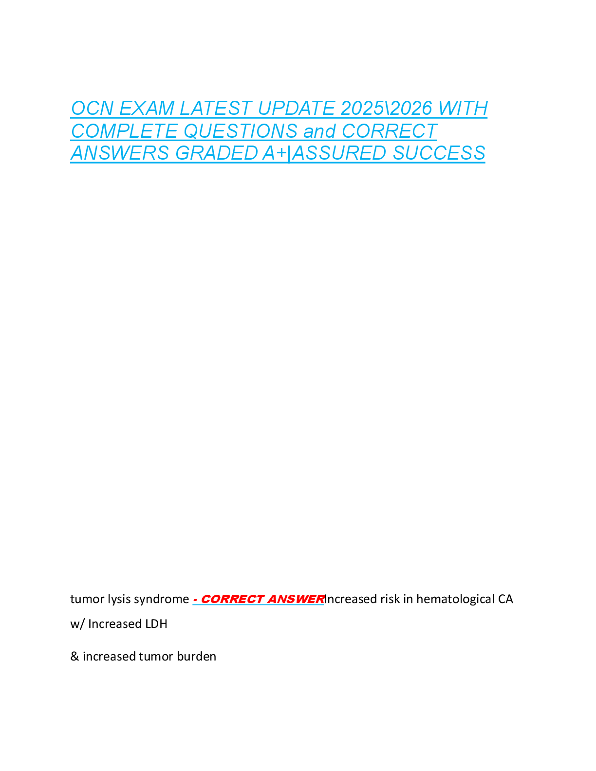 Preview image for OCN EXAM LATEST UPDATE 2025\2026 WITH  COMPLETE QUESTIONS and CORRECT  ANSWERS GRADED A+|ASSURED SUCCESS