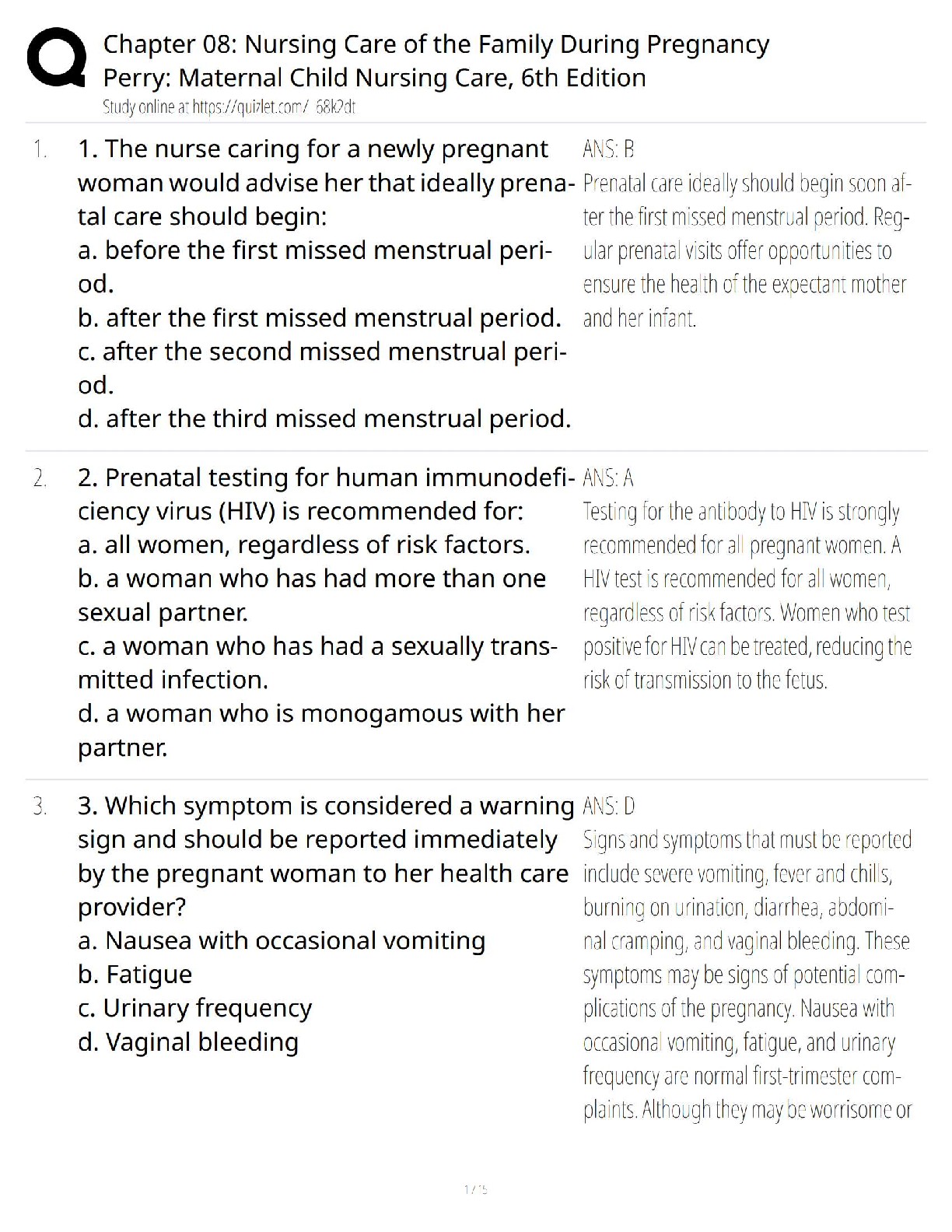 Recommended document preview for Chapter 08 – Nursing Care of the Family During Pregnancy / Maternal Newborn Nursing / 2025 Update   Exam Review
