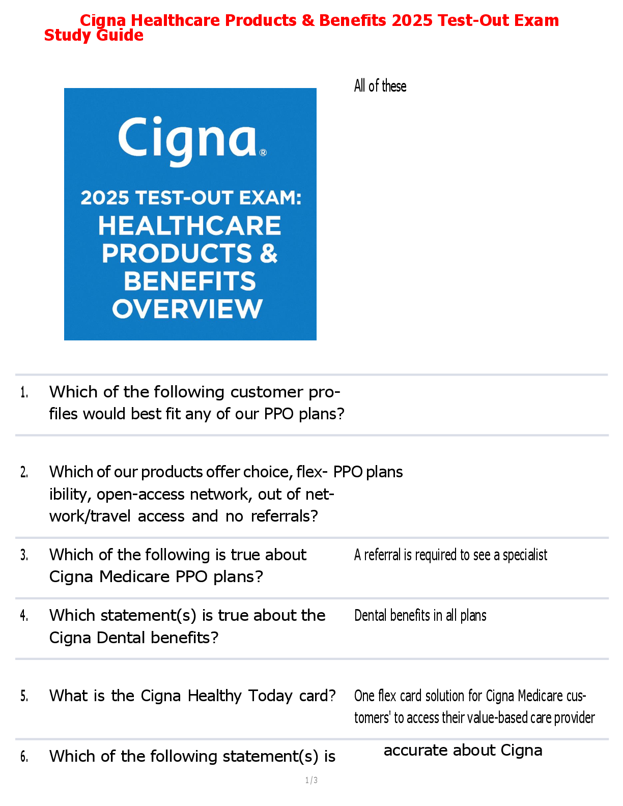 Preview image for Cigna Healthcare Products & Benefits 2025 Test-Out Exam Study Guide