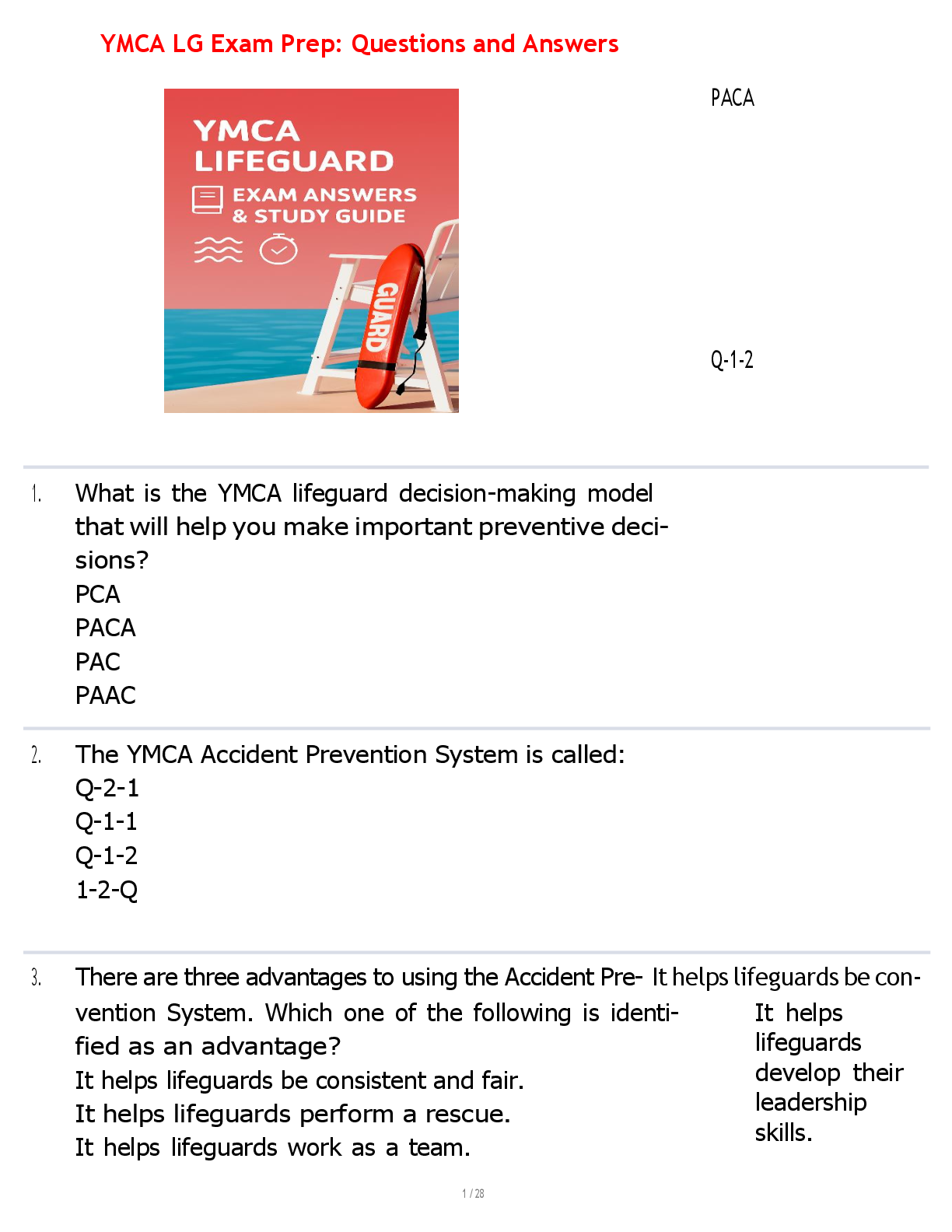 Preview image for YMCA LG Exam Prep: Questions and Answers