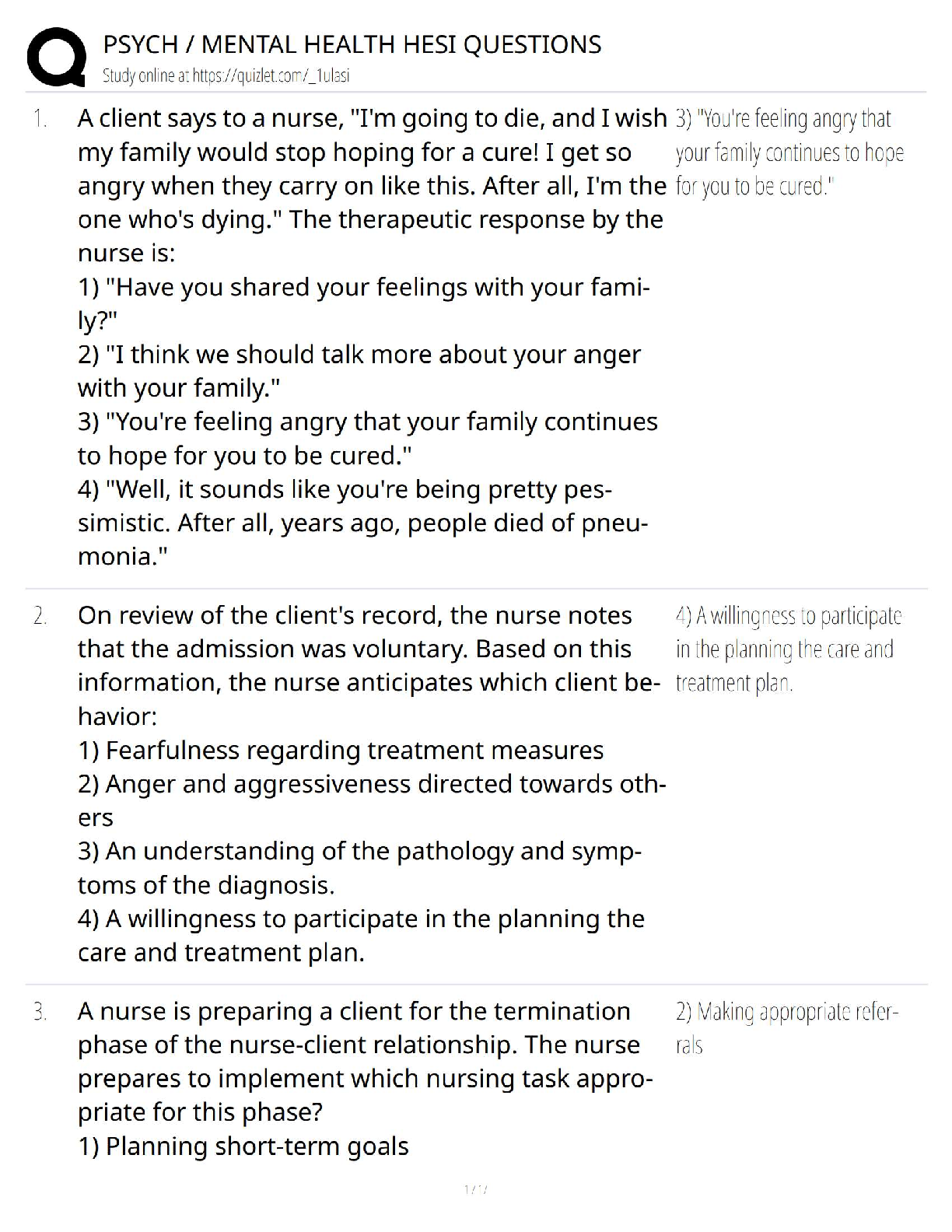 Recommended document preview for Psych Mental Health HESI Questions / 2025 Updated / 100% Pass Practice & Rationales