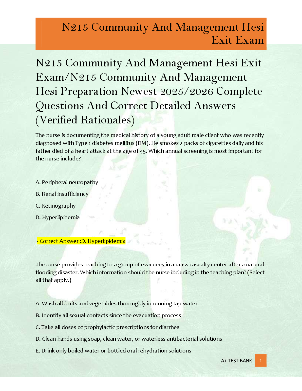 Preview of N215 Community And Management Hesi Exit  Exam/N215 Community And Management  Hesi Preparat