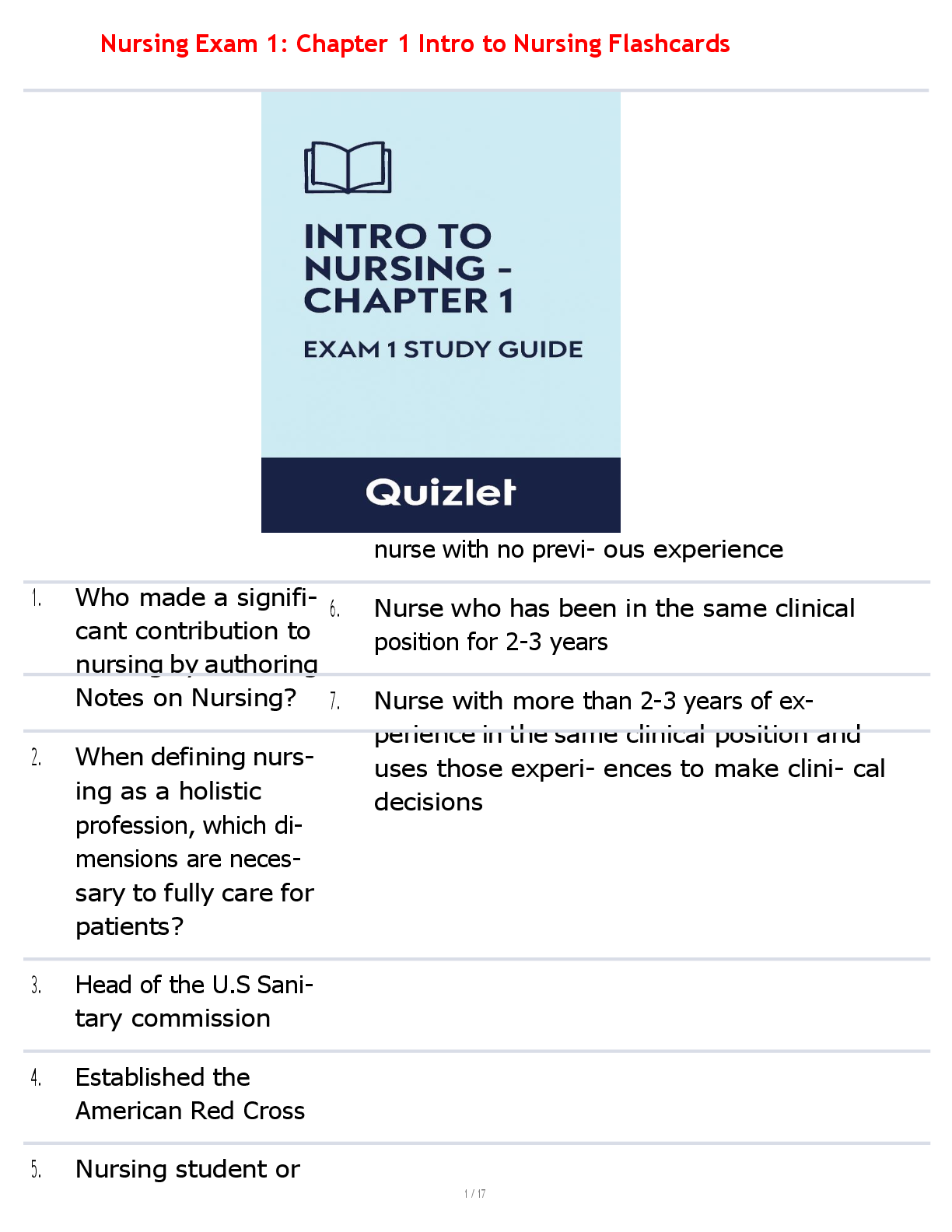 Preview image for Nursing Exam 1: Chapter 1 Intro to Nursing Flashcards