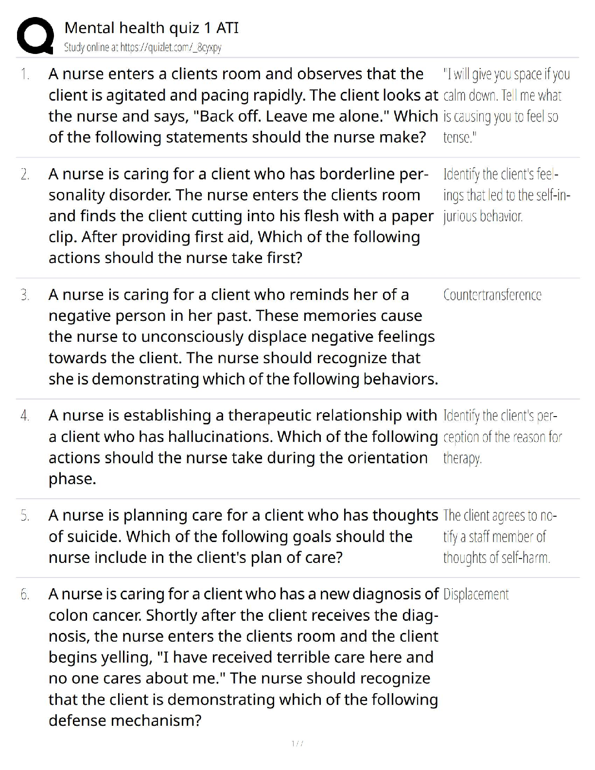 Preview of Mental Health Quiz 1 ATI / 2025 Updated / Psychiatric Nursing Practice Questions & Rationa