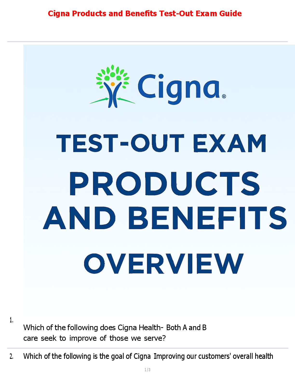 Preview image for Cigna Products and Benefits Test-Out Exam Guide