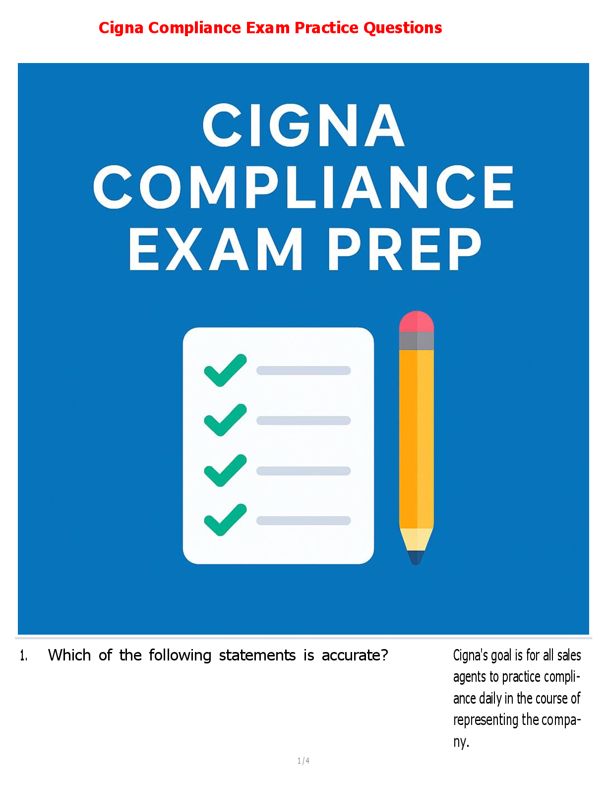 Preview image for Cigna Compliance Exam Practice Questions