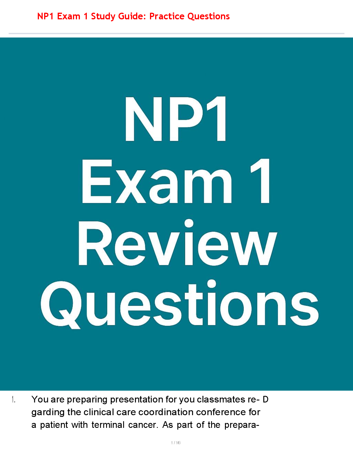 Preview image for NP1 Exam 1 Study Guide: Practice Questions
