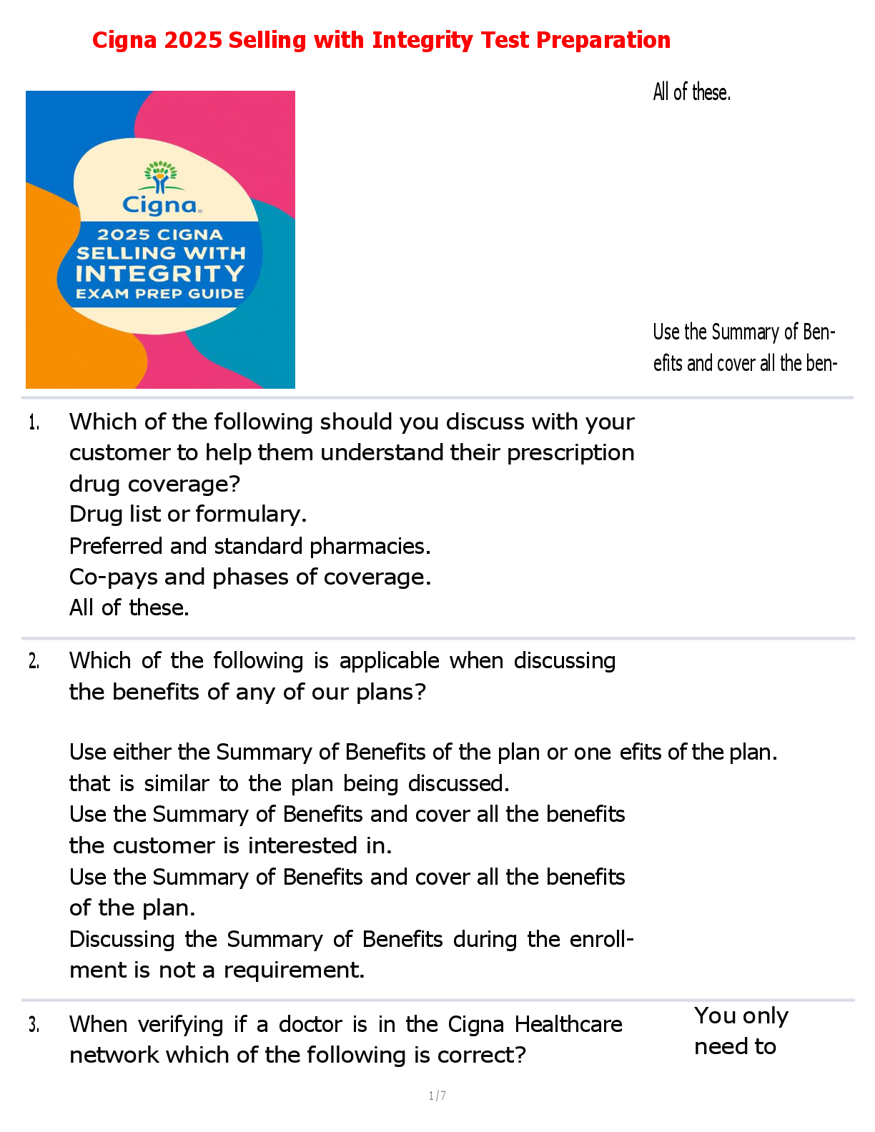 Preview image for Cigna 2025 Selling with Integrity Test Preparation