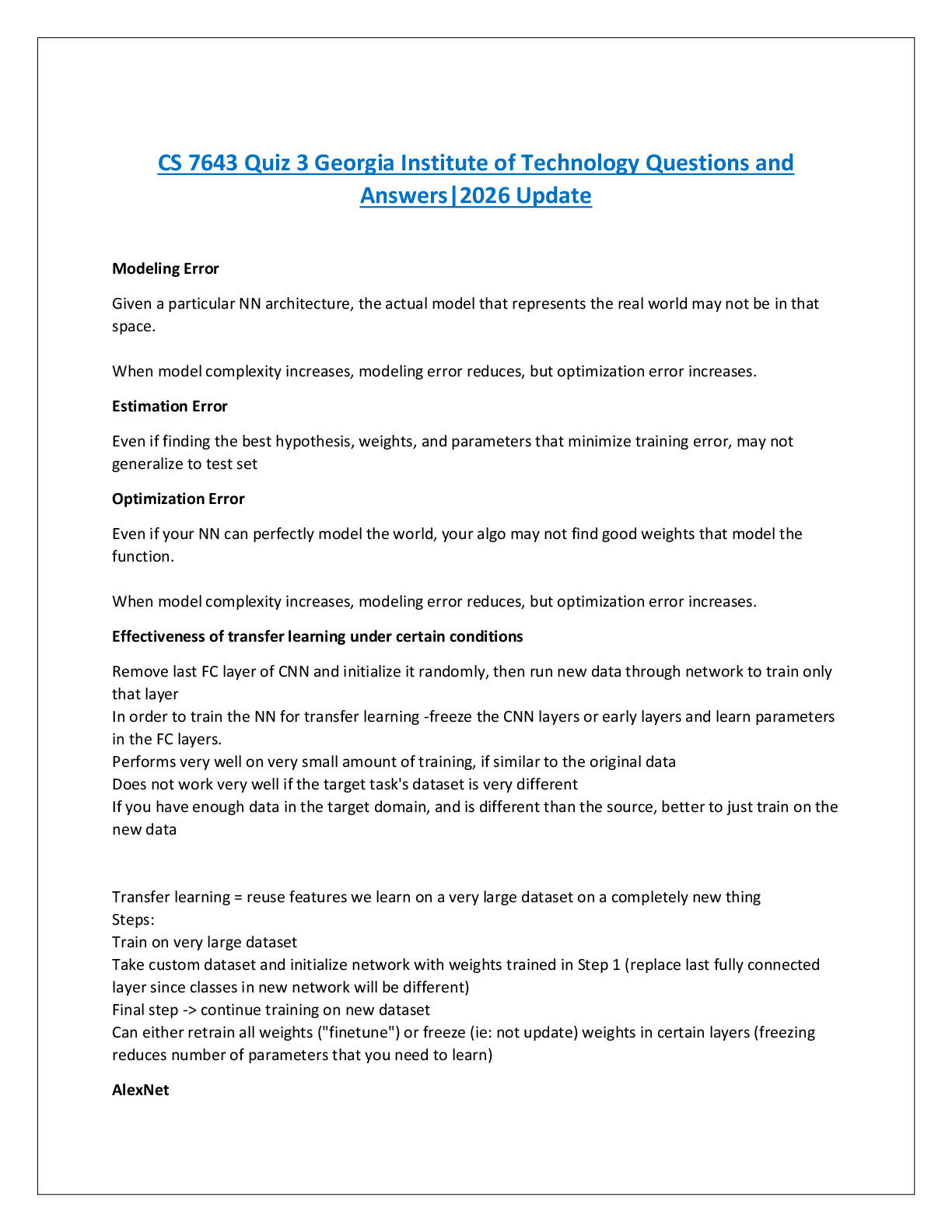 Preview image for CS 7643 Quiz 3 Georgia Institute of Technology Questions and  Answers|2026 Update