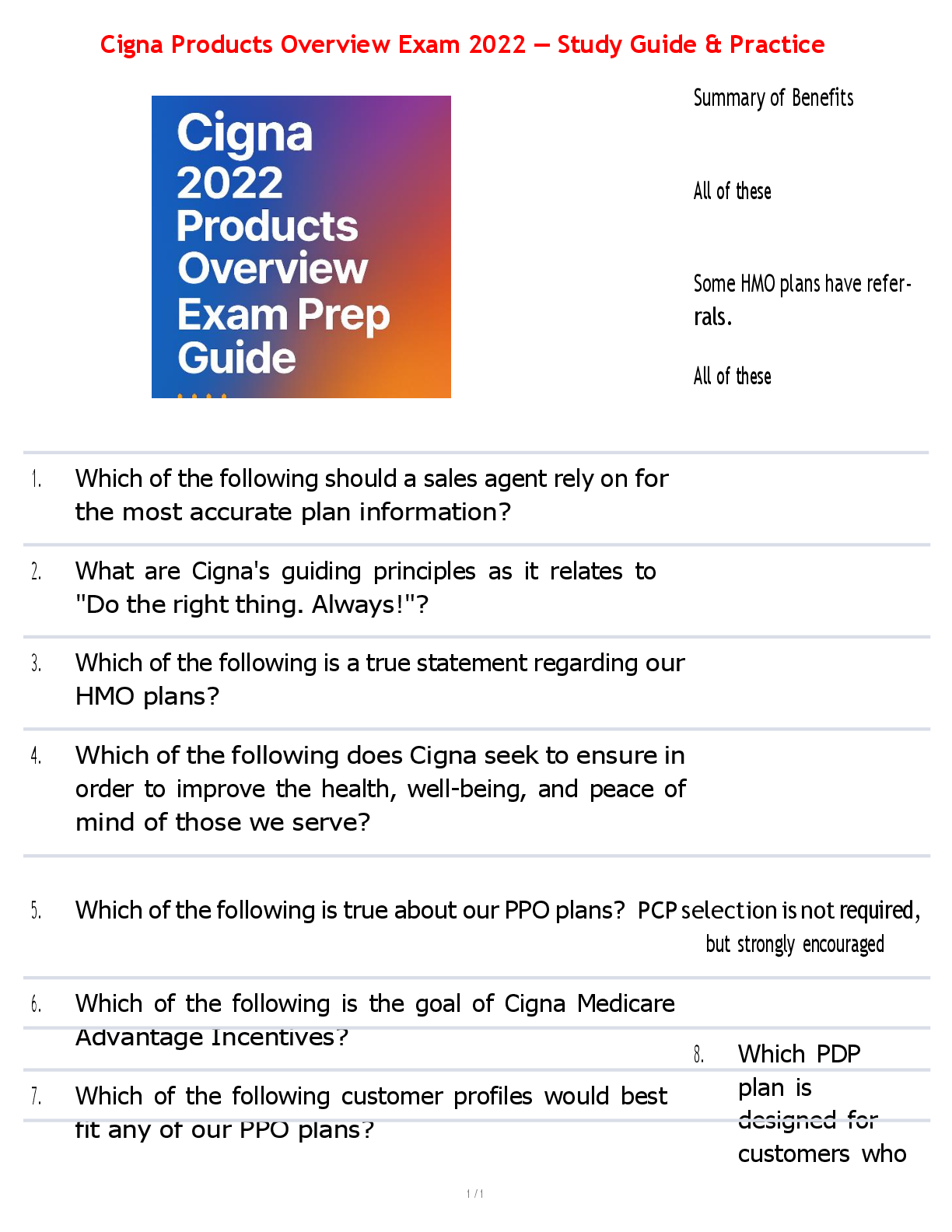 Preview image for Cigna Products Overview Exam 2022 – Study Guide & Practice