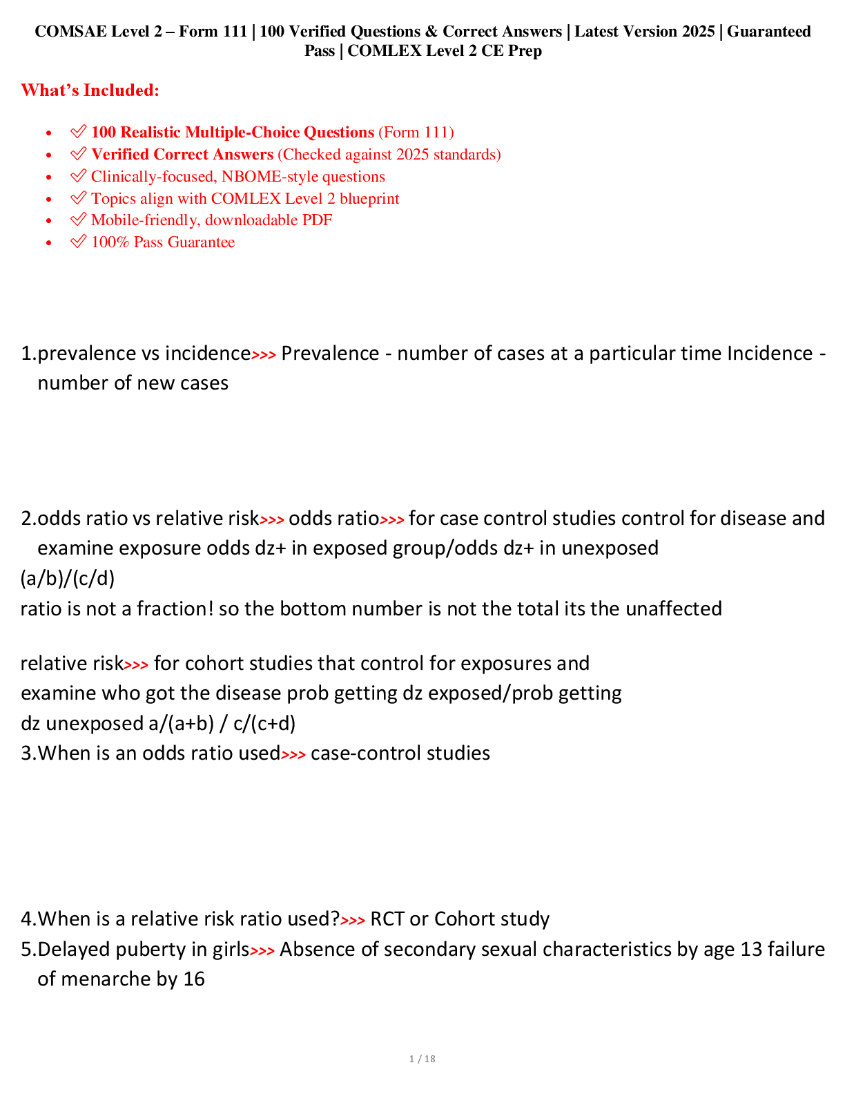 Preview image for COMSAE Level 2 – Form 111 | 100 Verified Questions & Correct Answers | Latest Version 2025 | Guaranteed  Pass | COMLEX Level 2 CE Prep