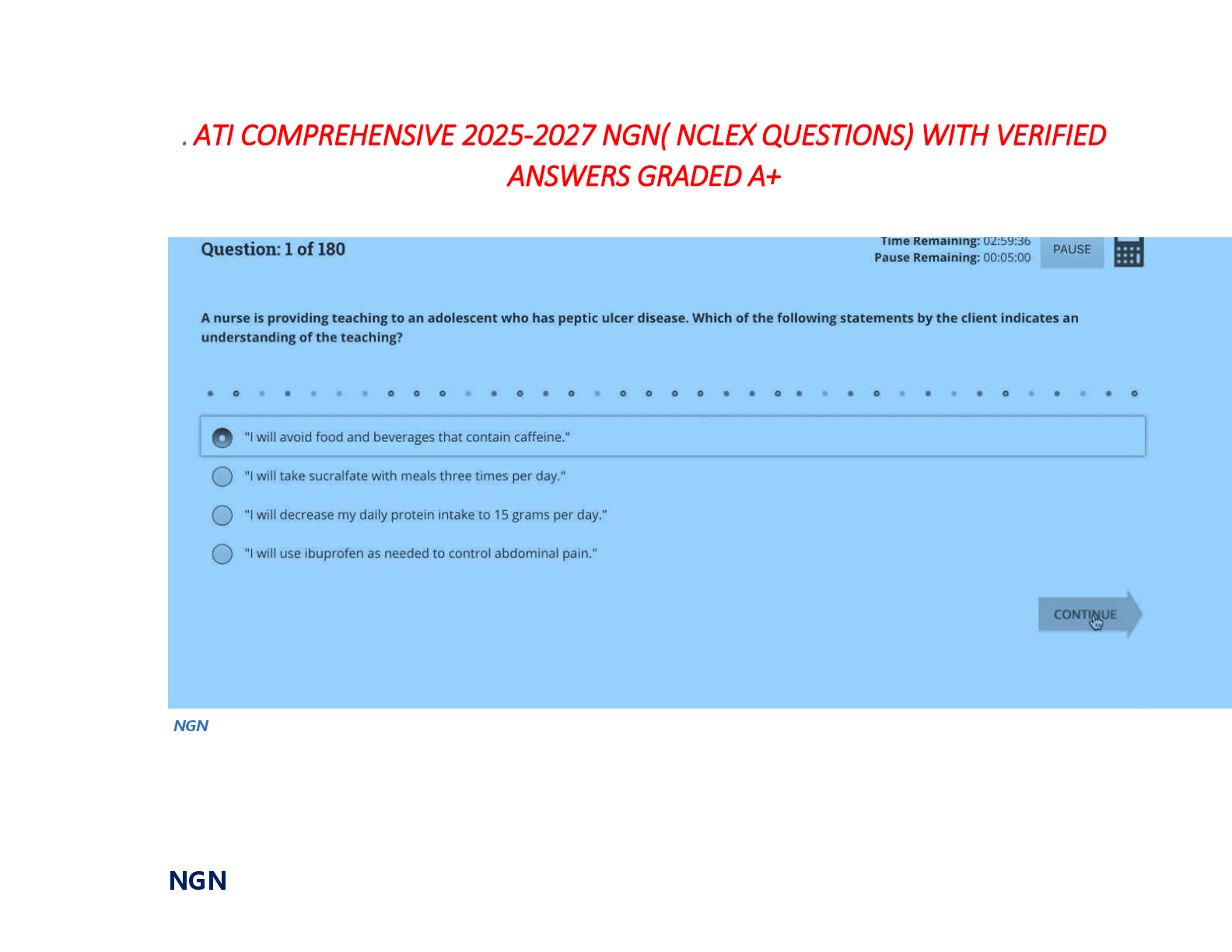 Preview image for ATI COMPREHENSIVE 2025-2027 NGN( NCLEX QUESTIONS) WITH VERIFIED  ANSWERS GRADED A+