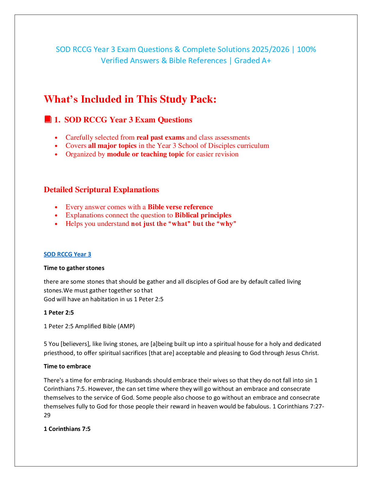 Preview image for SOD RCCG Year 3 Exam Questions & Complete Solutions 2025/2026 | 100%  Verified Answers & Bible References | Graded A+