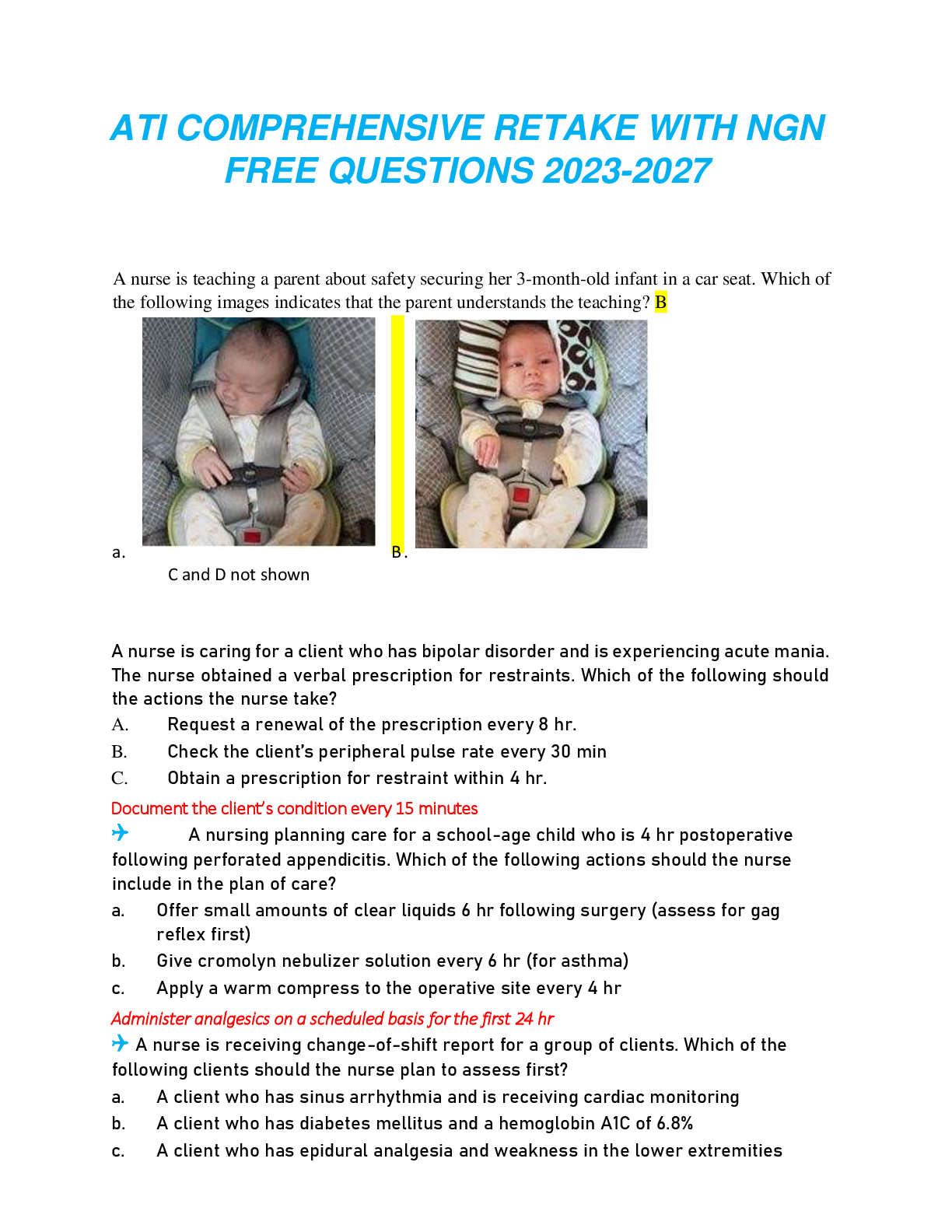 Preview image for ATI COMPREHENSIVE RETAKE WITH NGN  FREE QUESTIONS 2023-2027