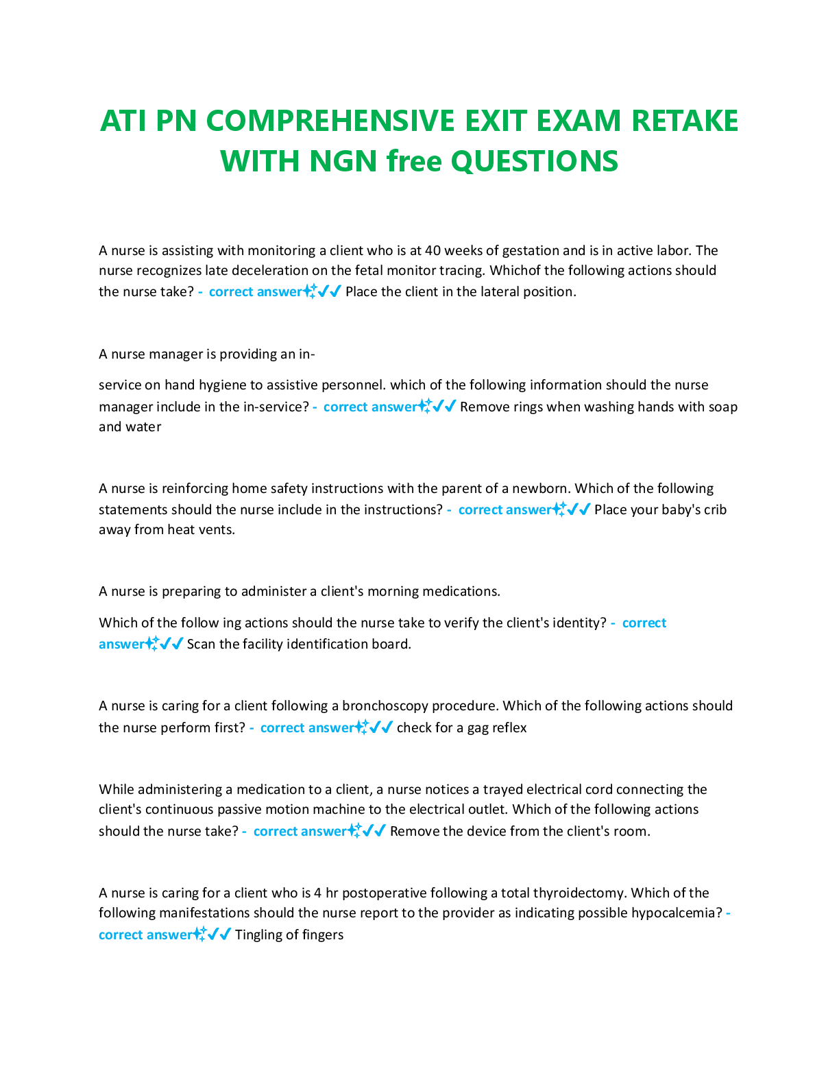 Preview image for ATI PN COMPREHENSIVE EXIT EXAM RETAKE  WITH NGN free QUESTIONS