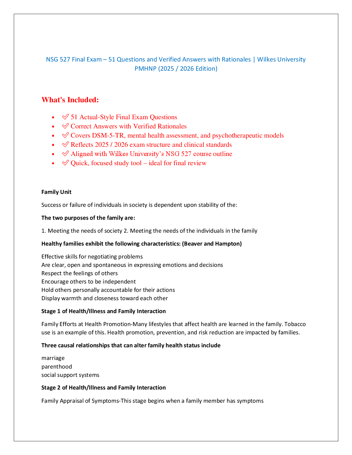 Preview image for NSG 527 Final Exam – 51 Questions and Verified Answers with Rationales | Wilkes University  PMHNP (2025 / 2026 Edition)