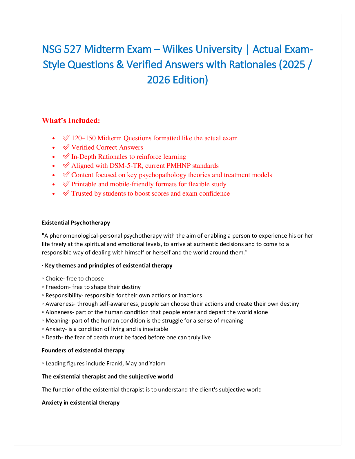 Preview image for NSG 527 Midterm Exam – Wilkes University | Actual Exam Style Questions & Verified Answers with Rationales (2025 /  2026 Edition)