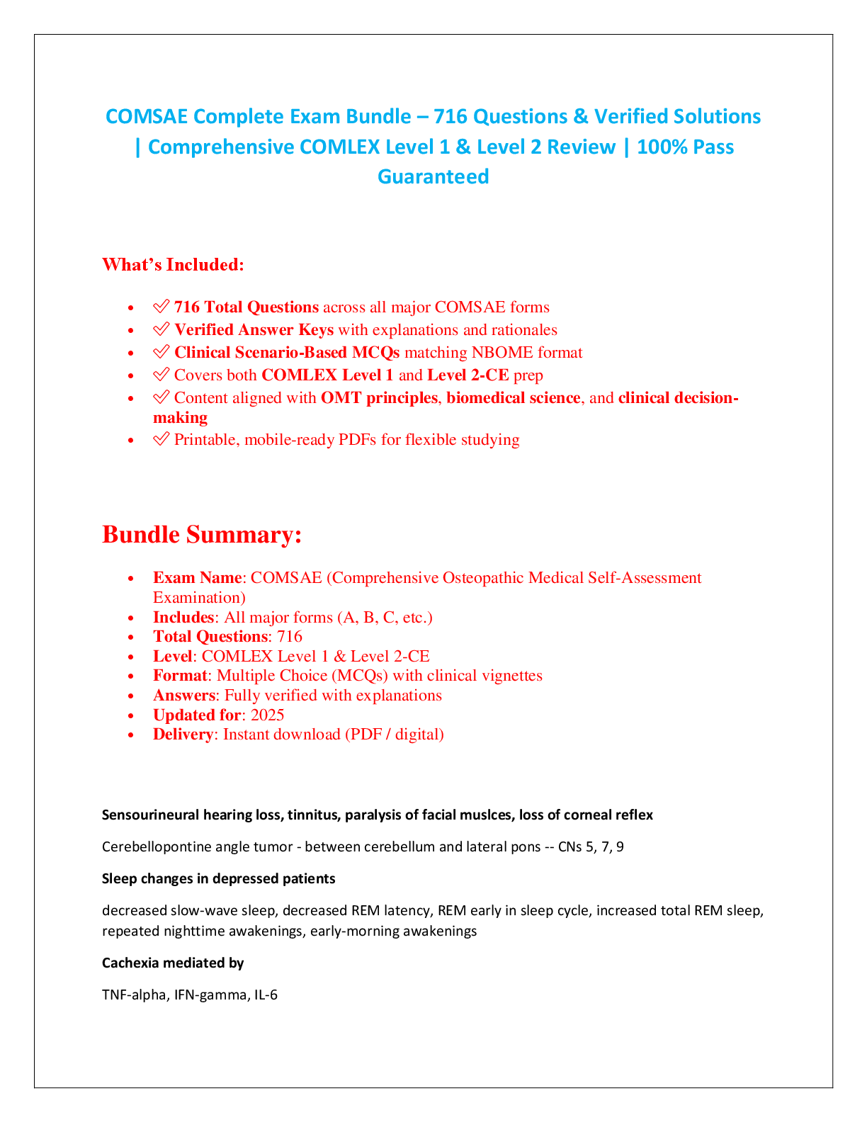 Preview image for COMSAE Complete Exam Bundle – 716 Questions & Verified Solutions  | Comprehensive COMLEX Level 1 & Level 2 Review | 100% Pass  Guaranteed