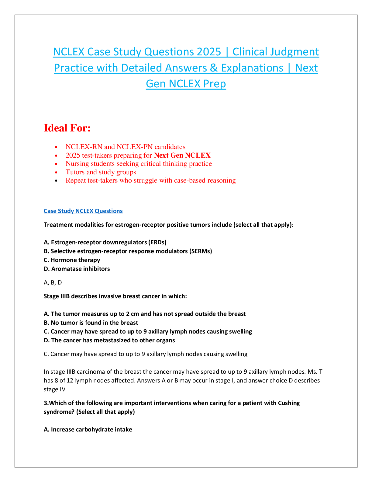 Preview image for NCLEX Case Study Questions 2025 | Clinical Judgment  Practice with Detailed Answers & Explanations | Next  Gen NCLEX Prep