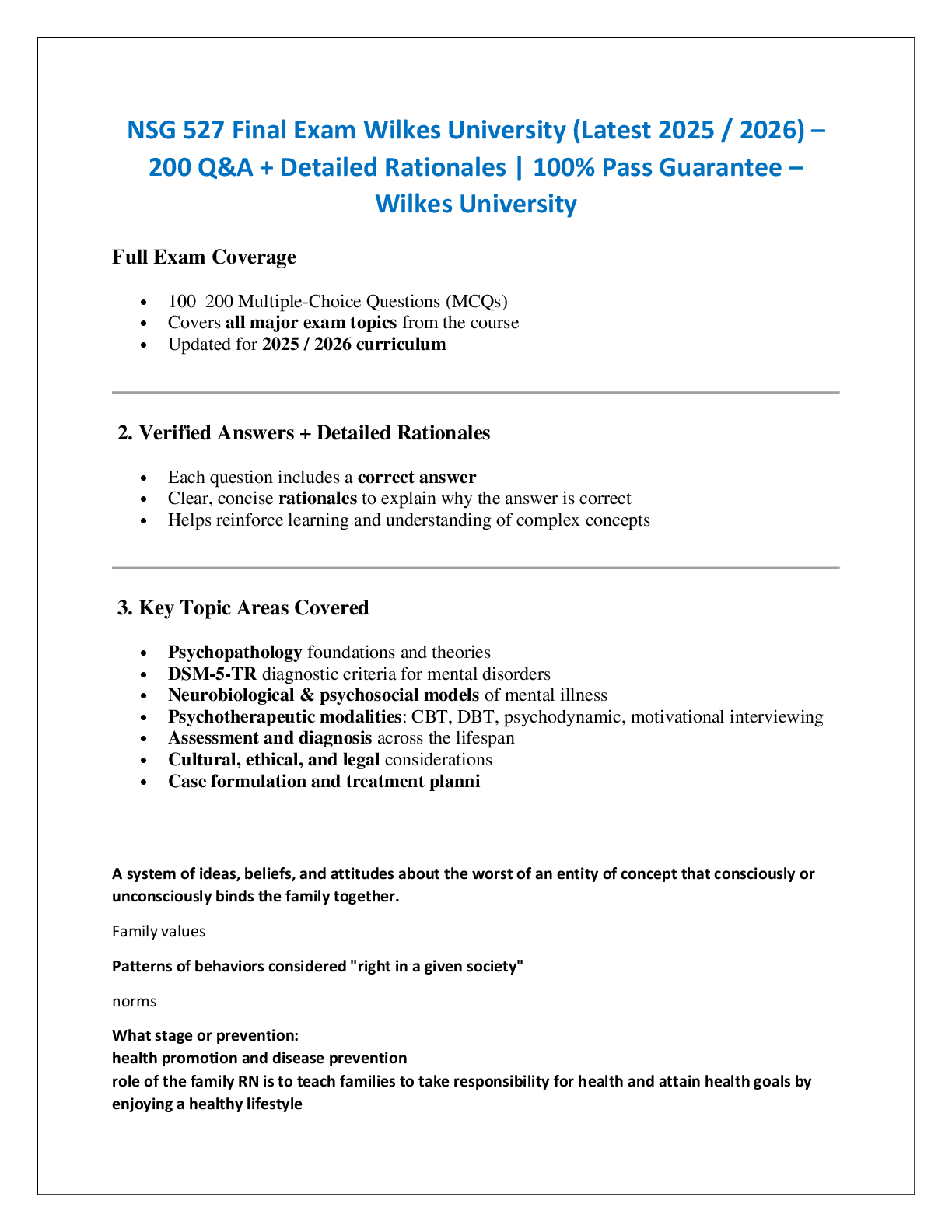 Preview image for NSG 527 Final Exam Wilkes University (Latest 2025 / 2026) –  200 Q&A + Detailed Rationales | 100% Pass Guarantee –  Wilkes University