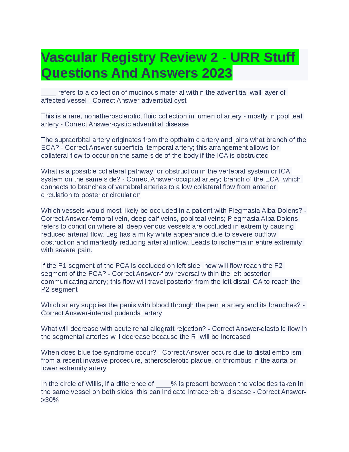 Preview image for Vascular Registry Review 2 - URR Stuff  Questions And Answers 2023