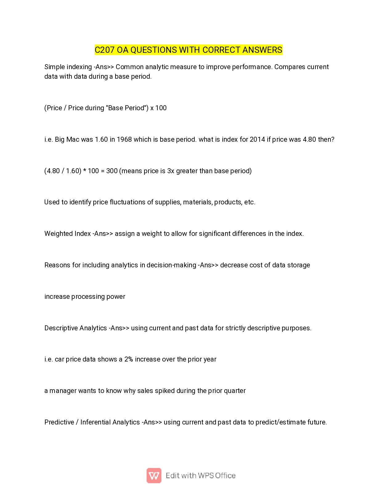 Recommended document preview for C207 OAQUESTIONSWITHCORRECTANSWERS