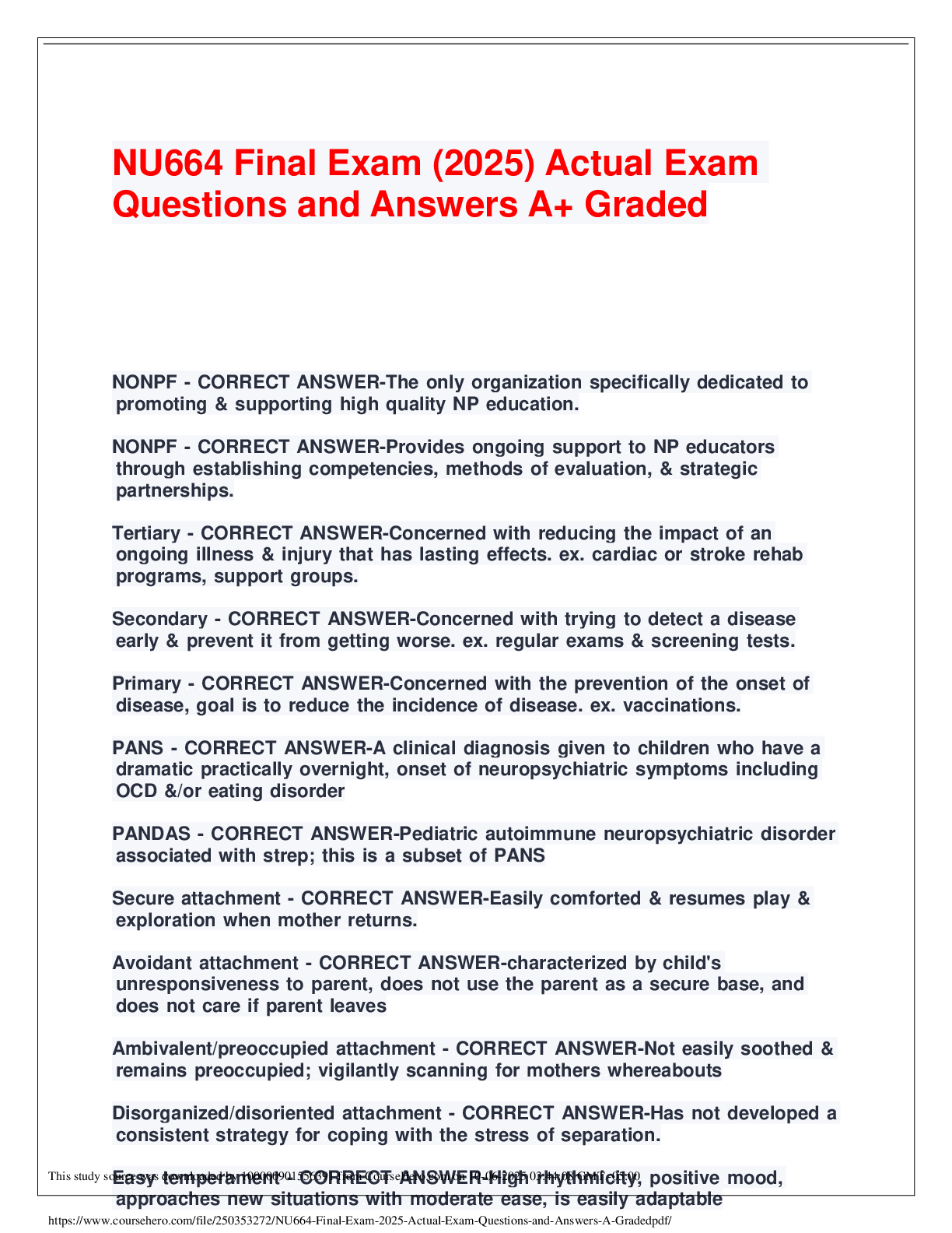 Preview of NU664 Final Exam (2025) Actual Exam  Questions and Answers A+ Graded
