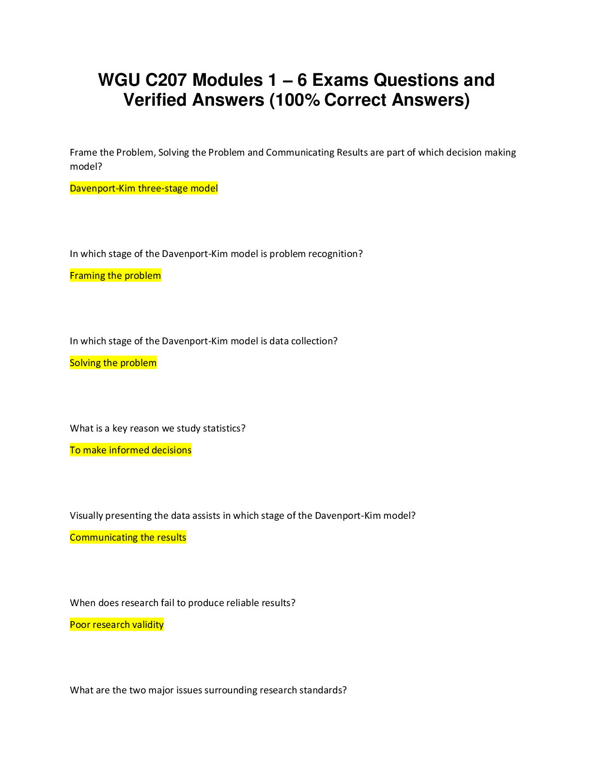 Preview image for WGU C207 Modules 1 – 6 Exams Questions and  Verified Answers (100% Correct Answers)