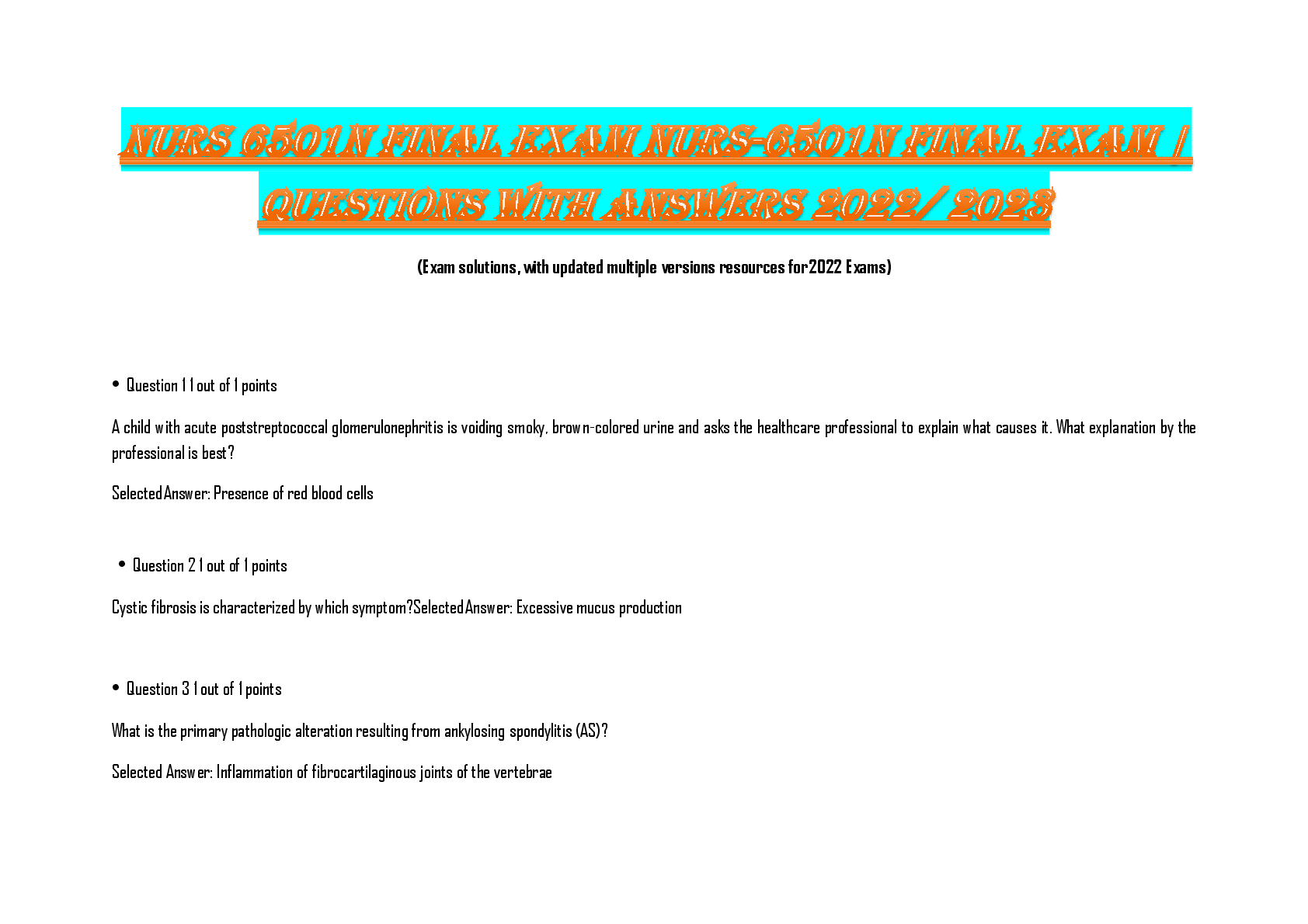 Preview of NURS 6501N FINAL NURS-6501N FINAL EXAM QUESTIONS WITH ANSWERS 2022-2026