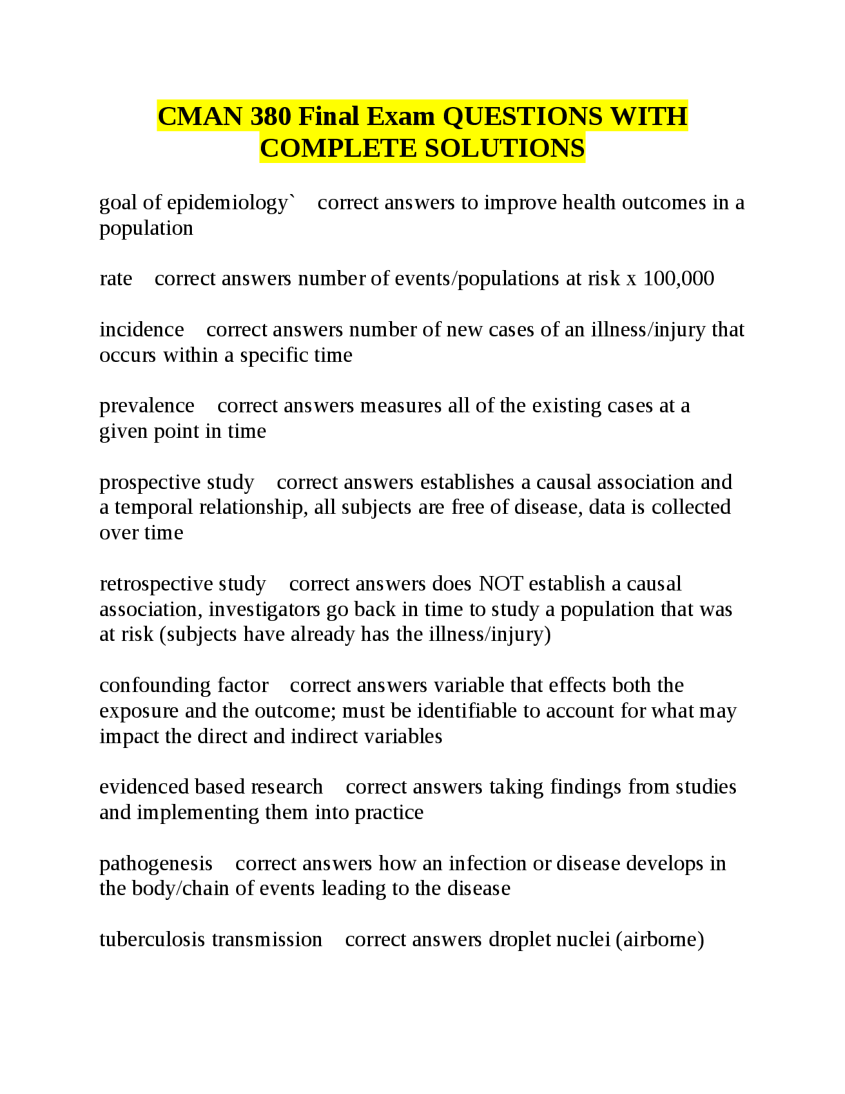 Preview of CMAN 380 Final Exam QUESTIONS WITH  COMPLETE SOLUTIONS