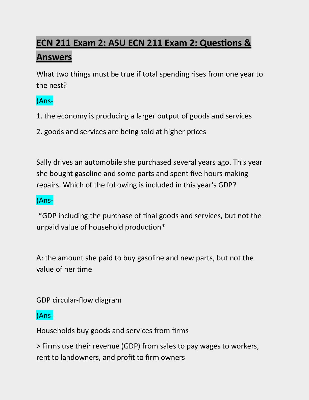 Preview image for ECN 211 Exam 2: ASU ECN 211 Exam 2: Questions & Answers: Latest Updated