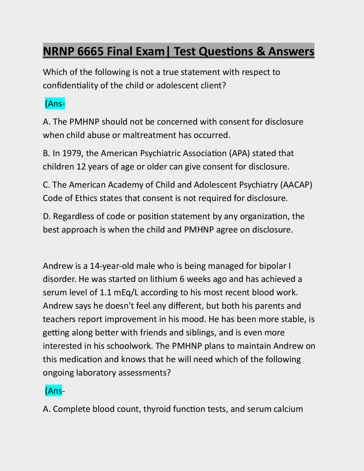 Preview image for NRNP 6665 Final Exam: Test Questions & Answers: Latest Updated Solution